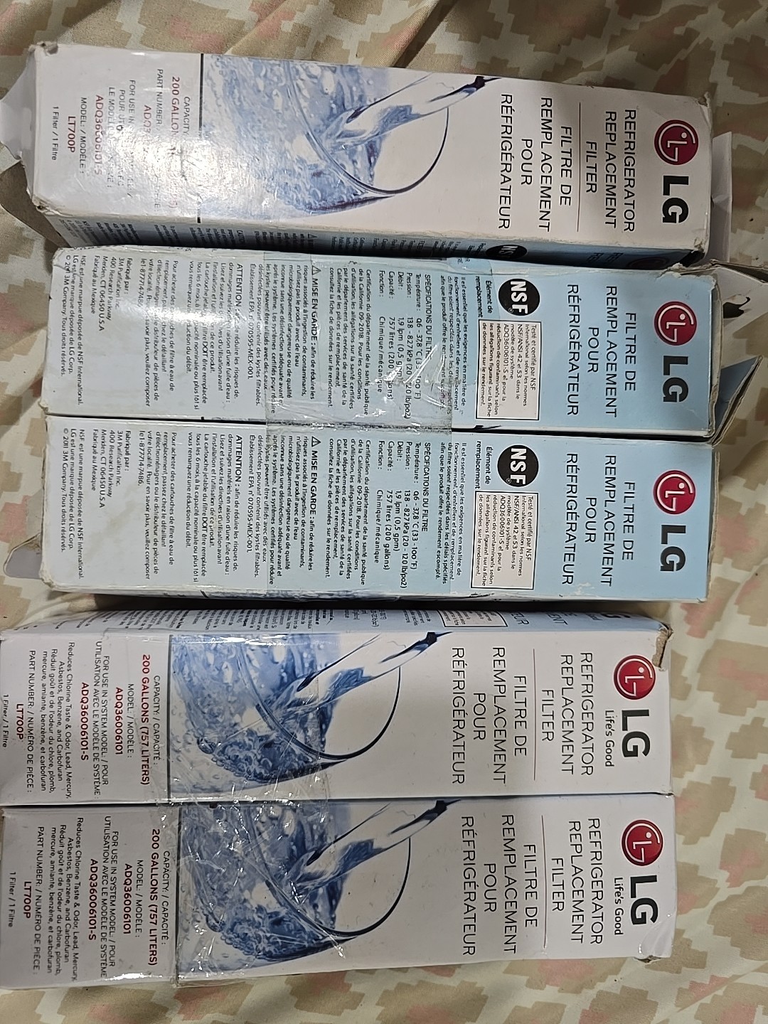 5 X New Sealed LG LT700P Refrigerator Replacement Water Filter ADQ36006101