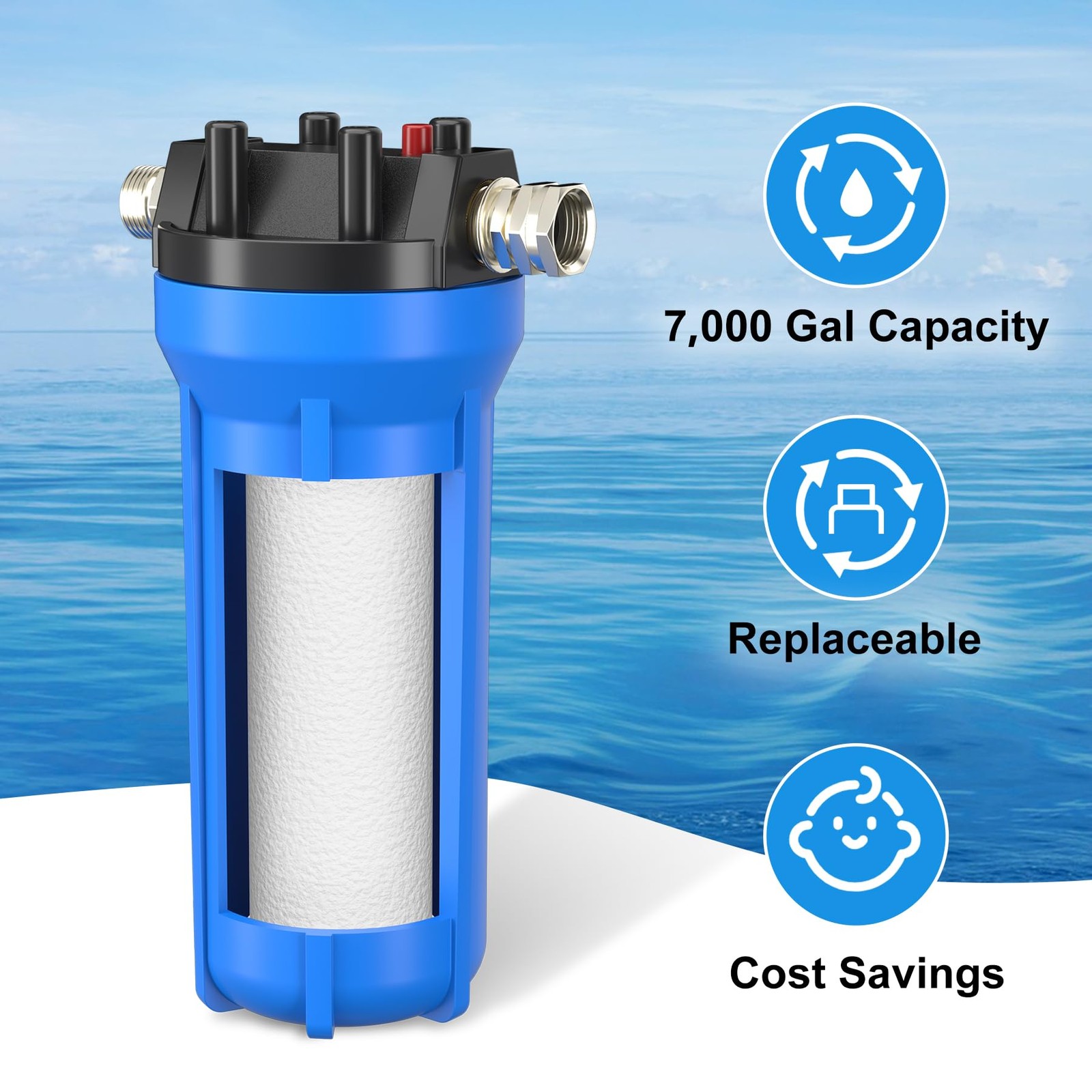 4-Layer RV Water Filter with Stand and 7,000 Gallons Capacity, 3/4″ GHT Metal…