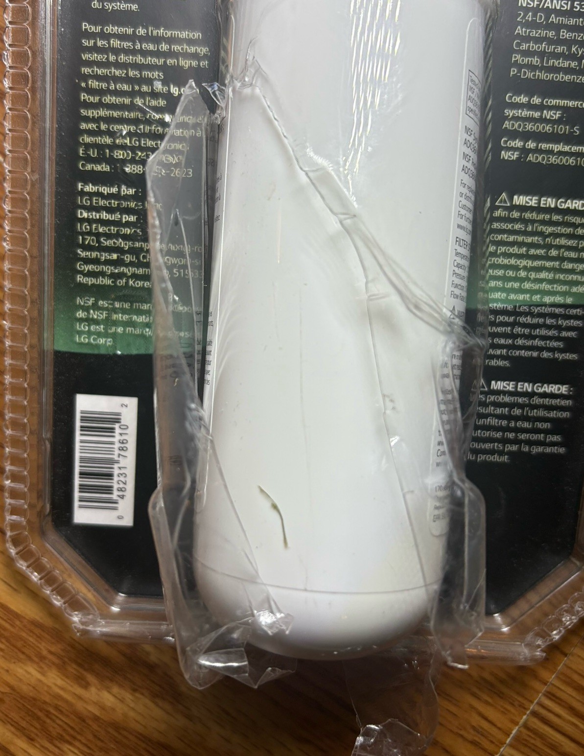 Genuine LG Water Filter Replacement Cartridge LT700P/PC/PCS New Damaged Package