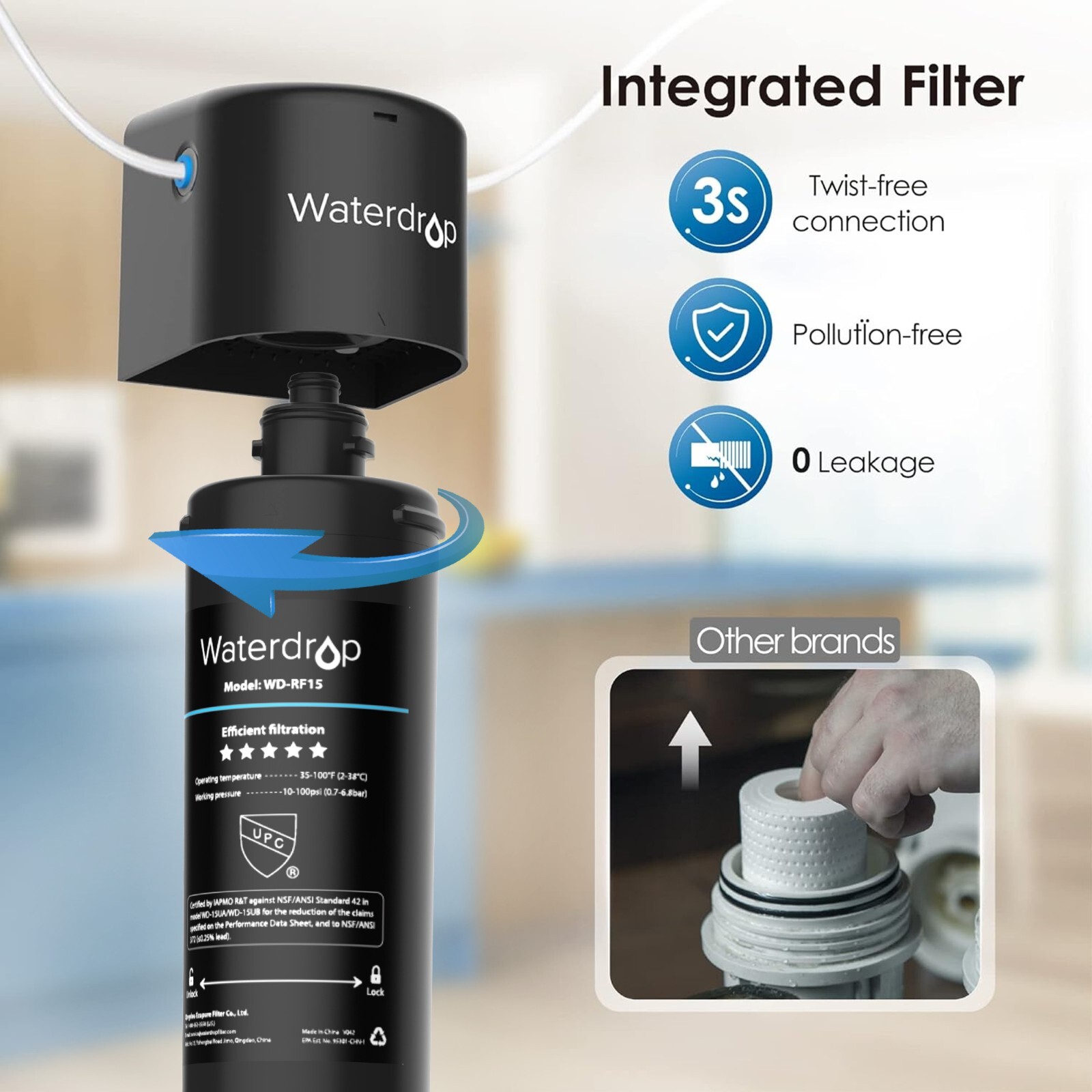 Waterdrop 15UB Under Sink Water Filter System, with Stainless Steel Faucet