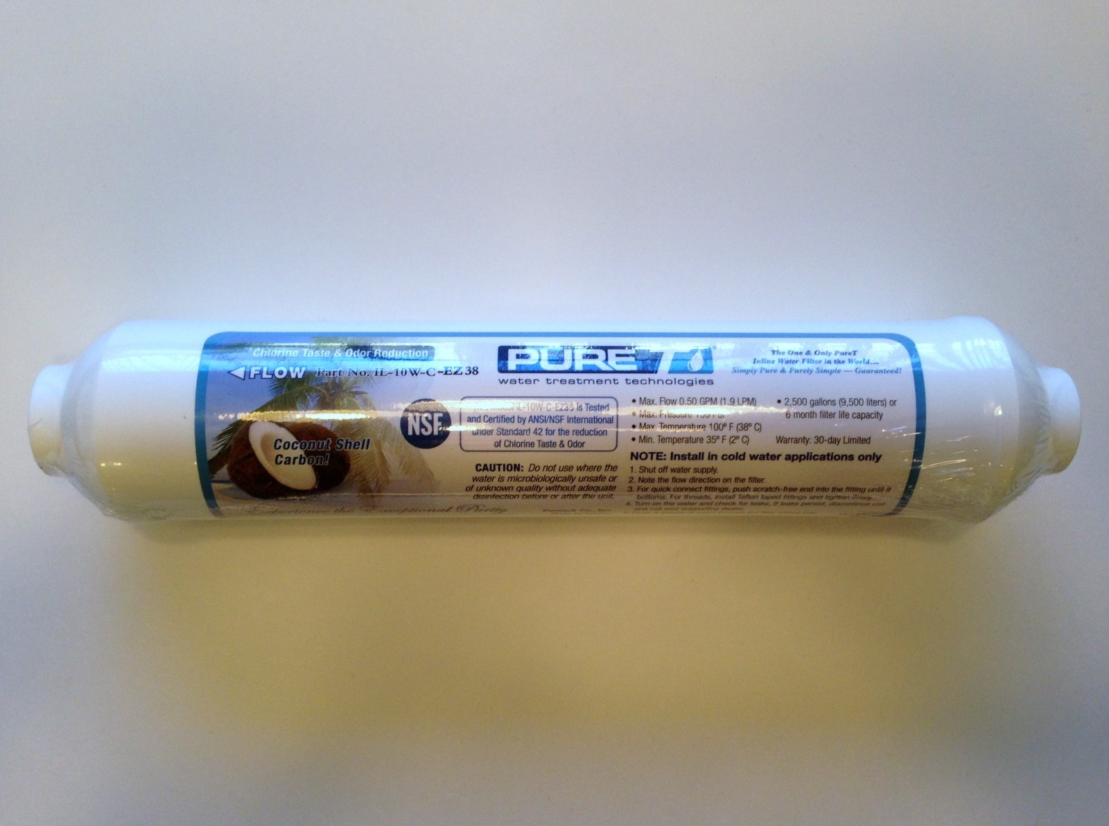 REVERSE OSMOSIS IN-LINE CARBON FILTER 10 X 2 3/8″ QUICK CONNECT ENDS
