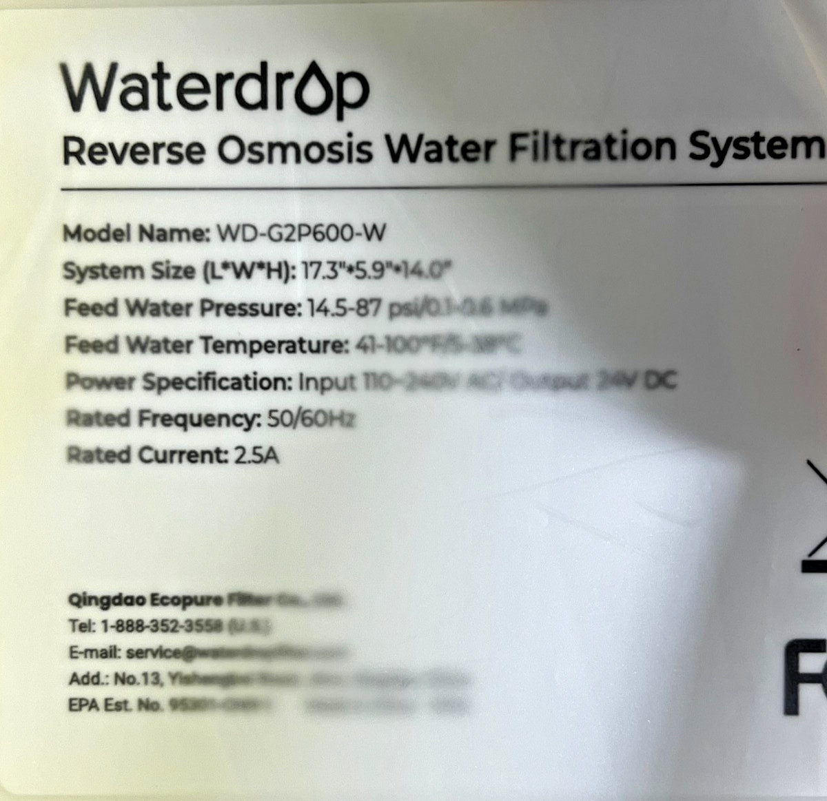 Waterdrop WD-G2P600 Reverse Osmosis Water Filtration System