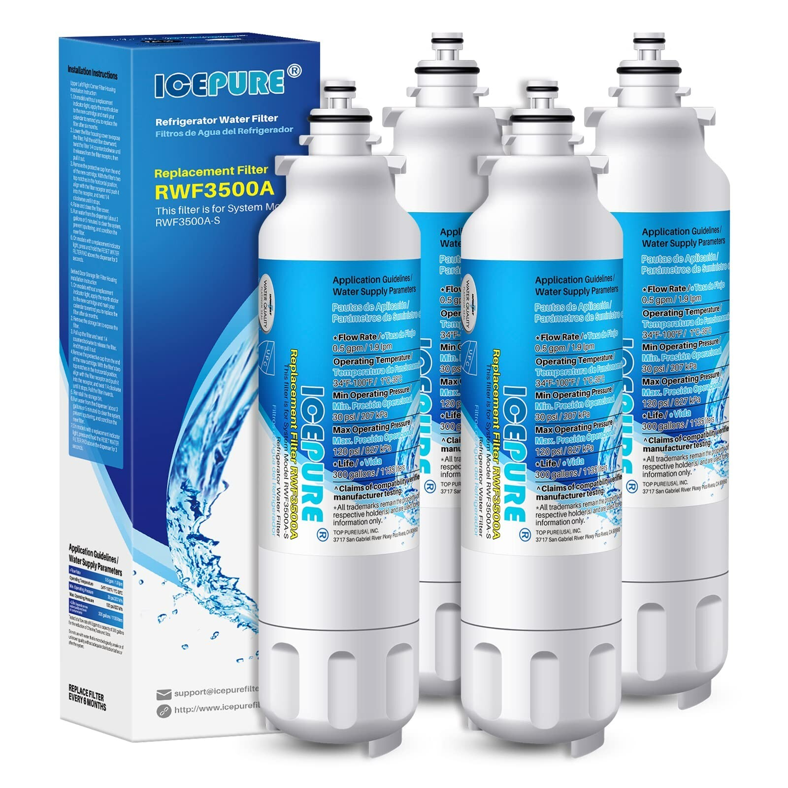 4 Pack Fit LG LT800P Kenmore 9490 ADQ73613401 Refrigerator Water Filter Icepure