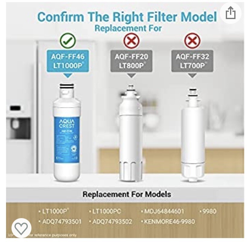AQUA CREST LT1000PC ADQ747935 Refrigerator Water Filter and Air Filter, Replacem