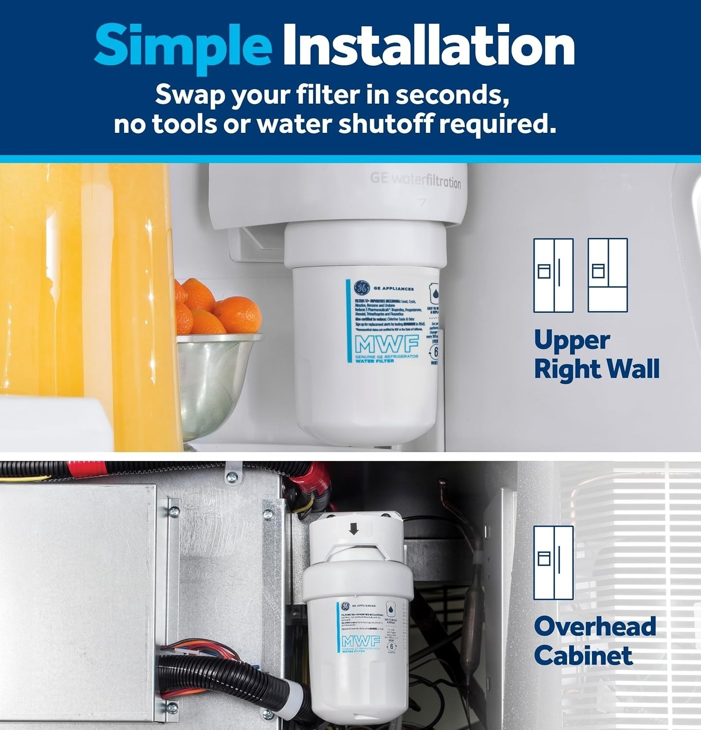 GE MWF Genuine GWF 46-9991 for MWFP Smartwater Fridge Water Filter – 3 Pack