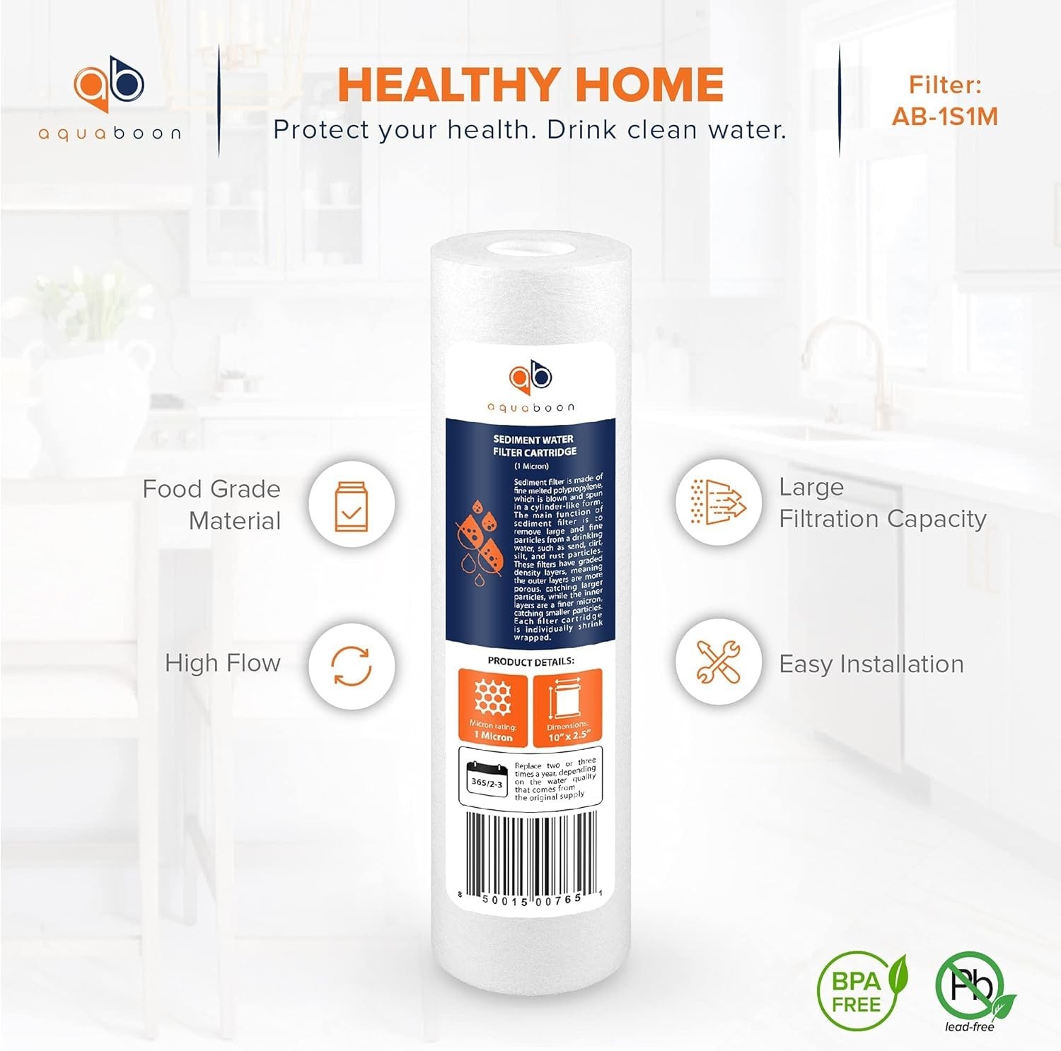 1 Micron Whole House Sediment Filter 10 x 2.5 for RO & Well Water Filters Rep…