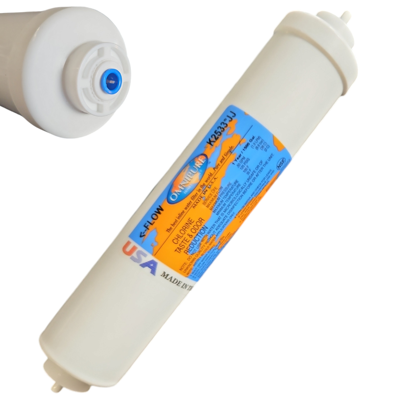 Omnipure K2533-JJ Carbon filter for Chlorine and Taste 10″x 2″ for 1/4″ QC 3-PK