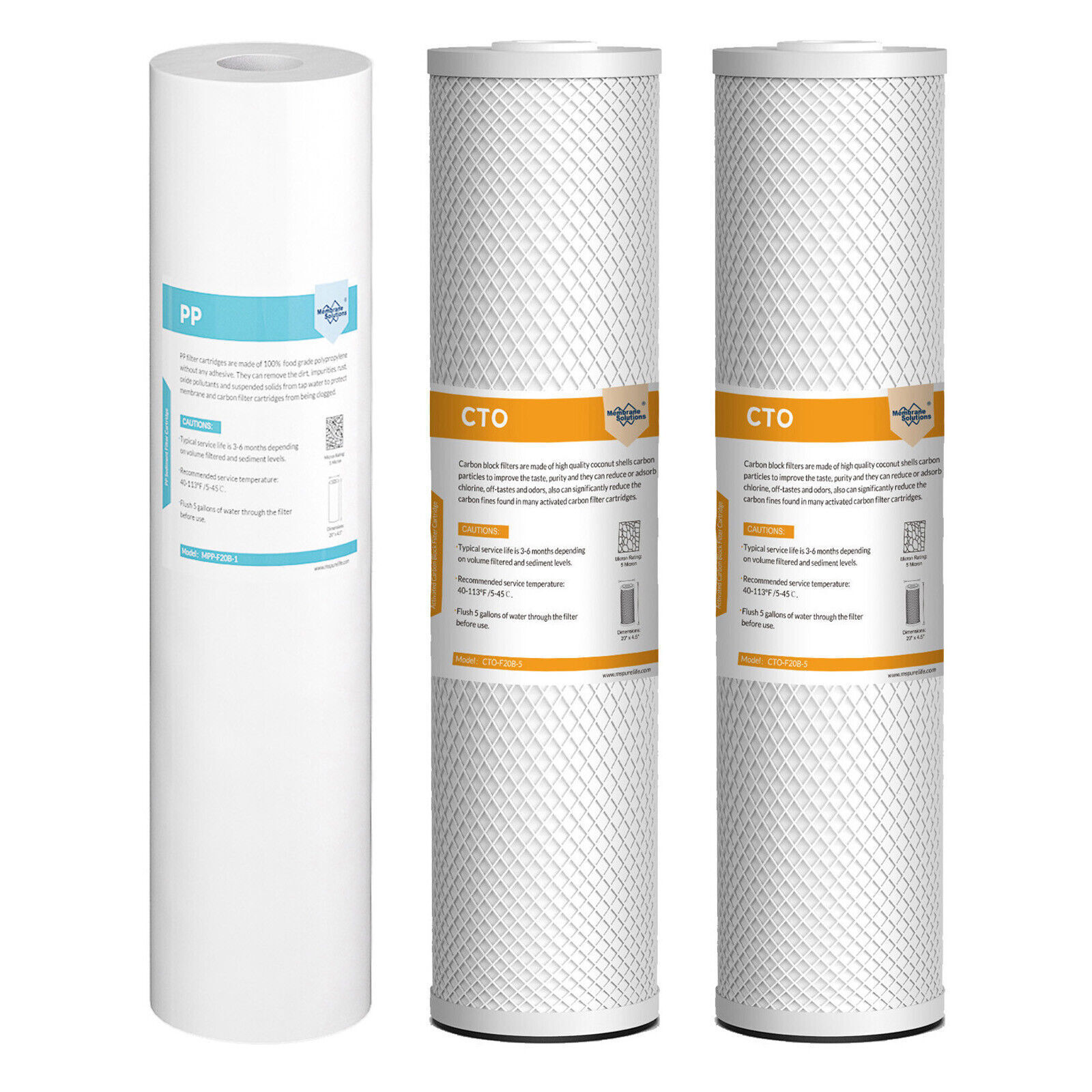 3-Stage 20″x4.5″ 5 Micron Sediment CTO Carbon Block Whole House Water Filter Set