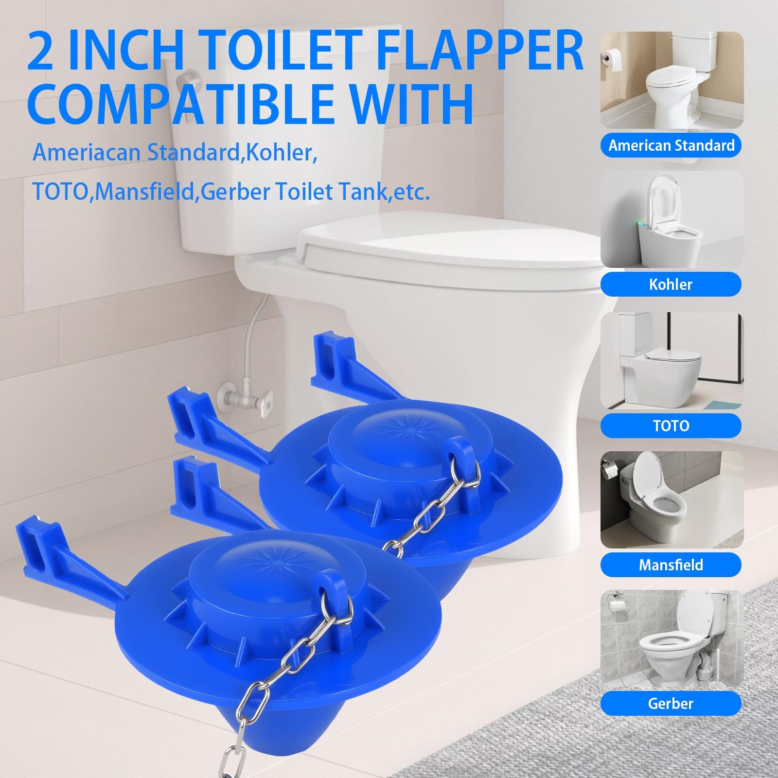 2-Pack 2″ Toilet Flapper Replacement Kit – Universal Toilet Tank Flapper with…