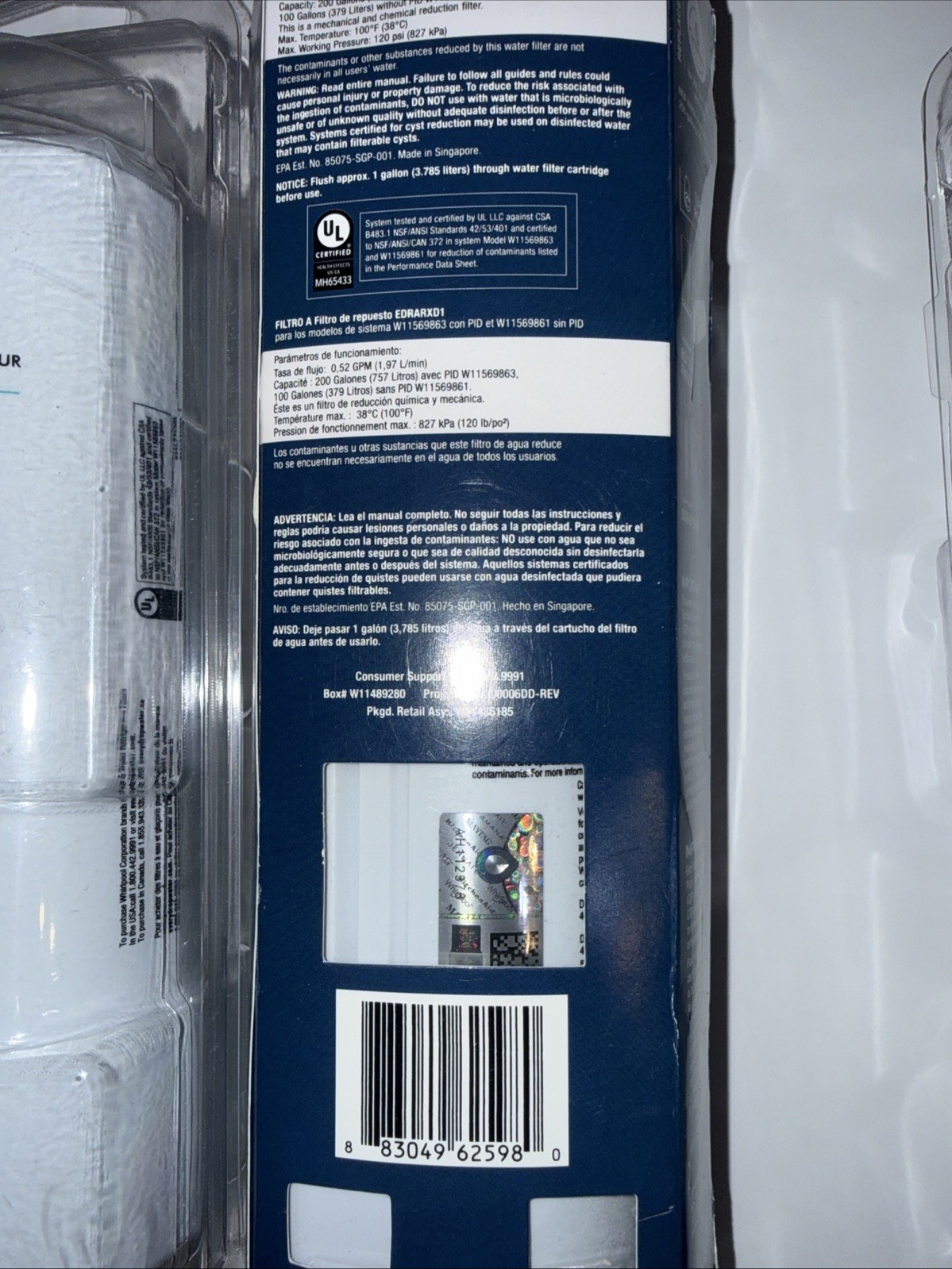 GENUINE EDRARXD1 Ice and Water Refrigerator Filter A Lot Of 2
