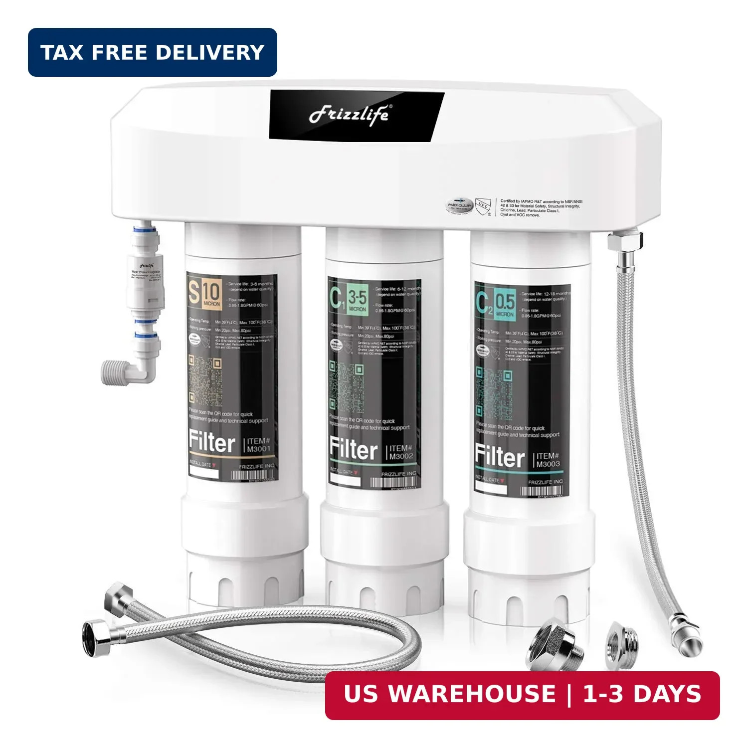 Frizzlife Under Sink Water Filter System, NSF/ANSI 53&42&372 Certified, 8 Layer