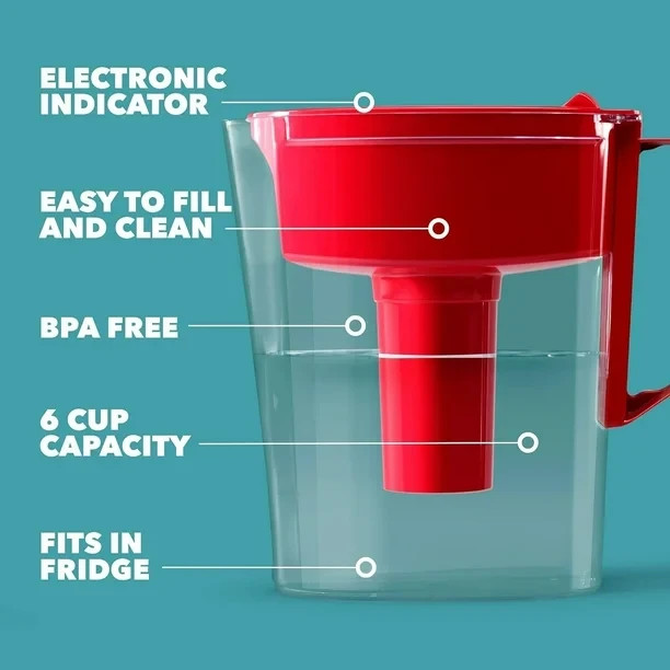 Brita Small 5 Cup Water Filter Pitcher with 1 Standard Filter, BPA Free – RED