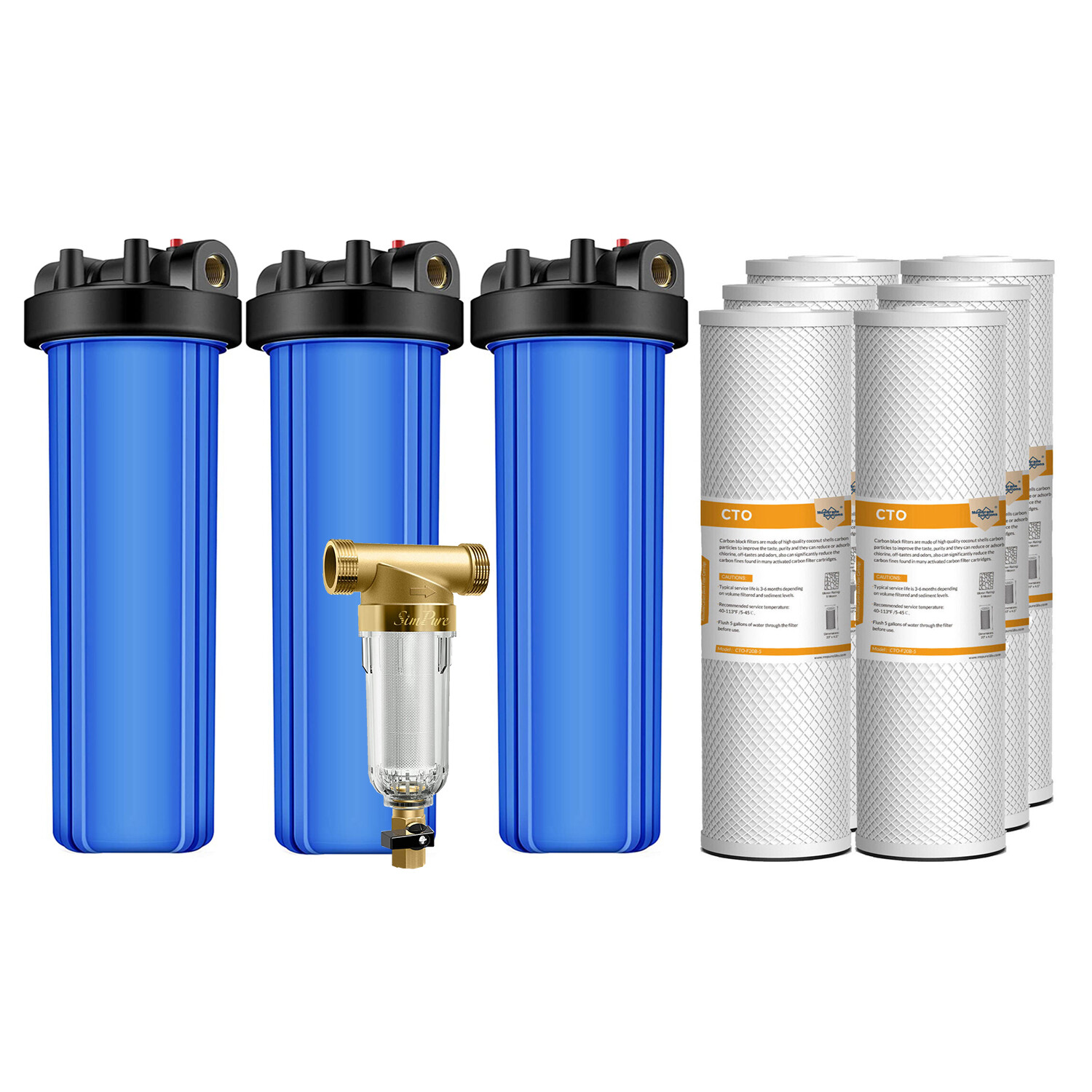20 Inch Big Blue Whole House Water Filter Housing System 20″ x 4.5″ Carbon Block