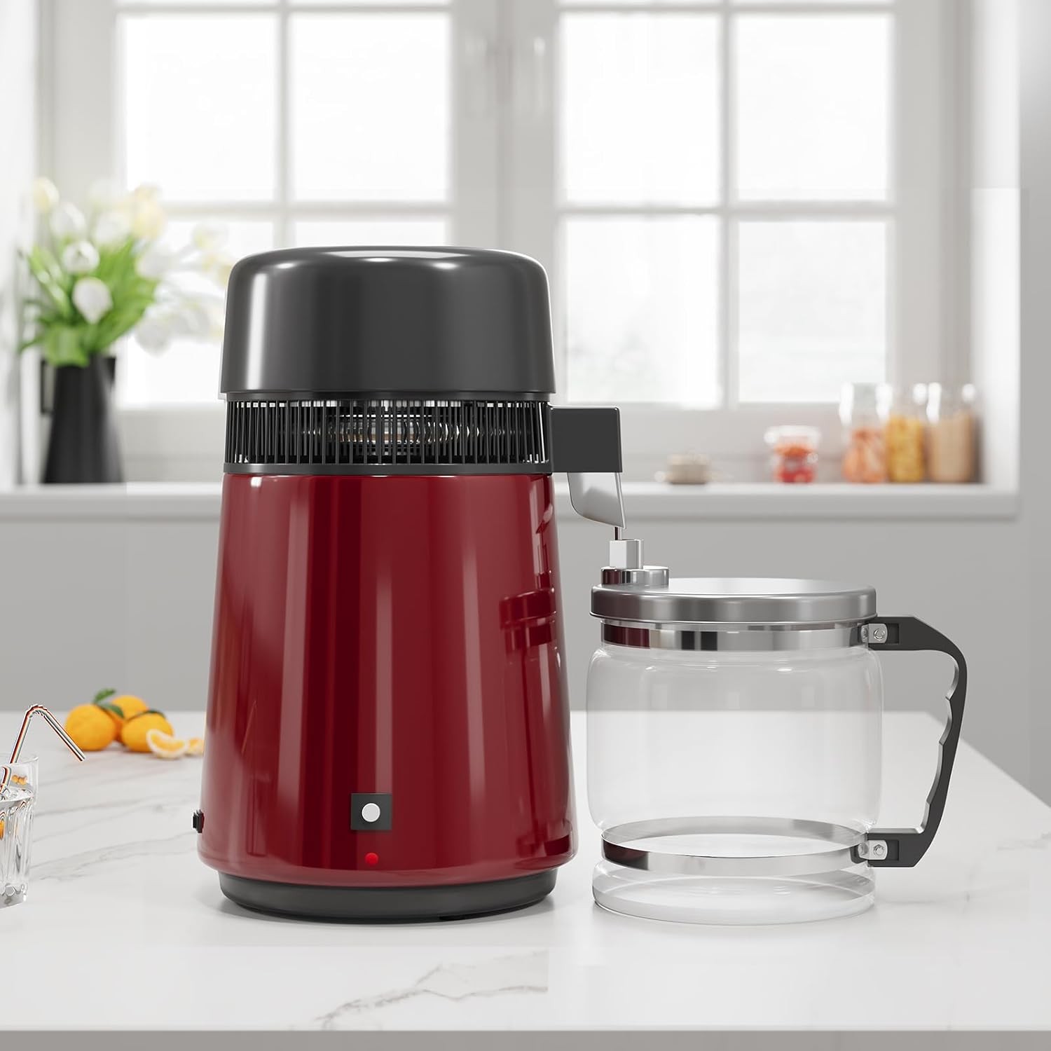 4L Stainless Steel Water Distiller 750W with Glass Jug, Gold/Red/Silver
