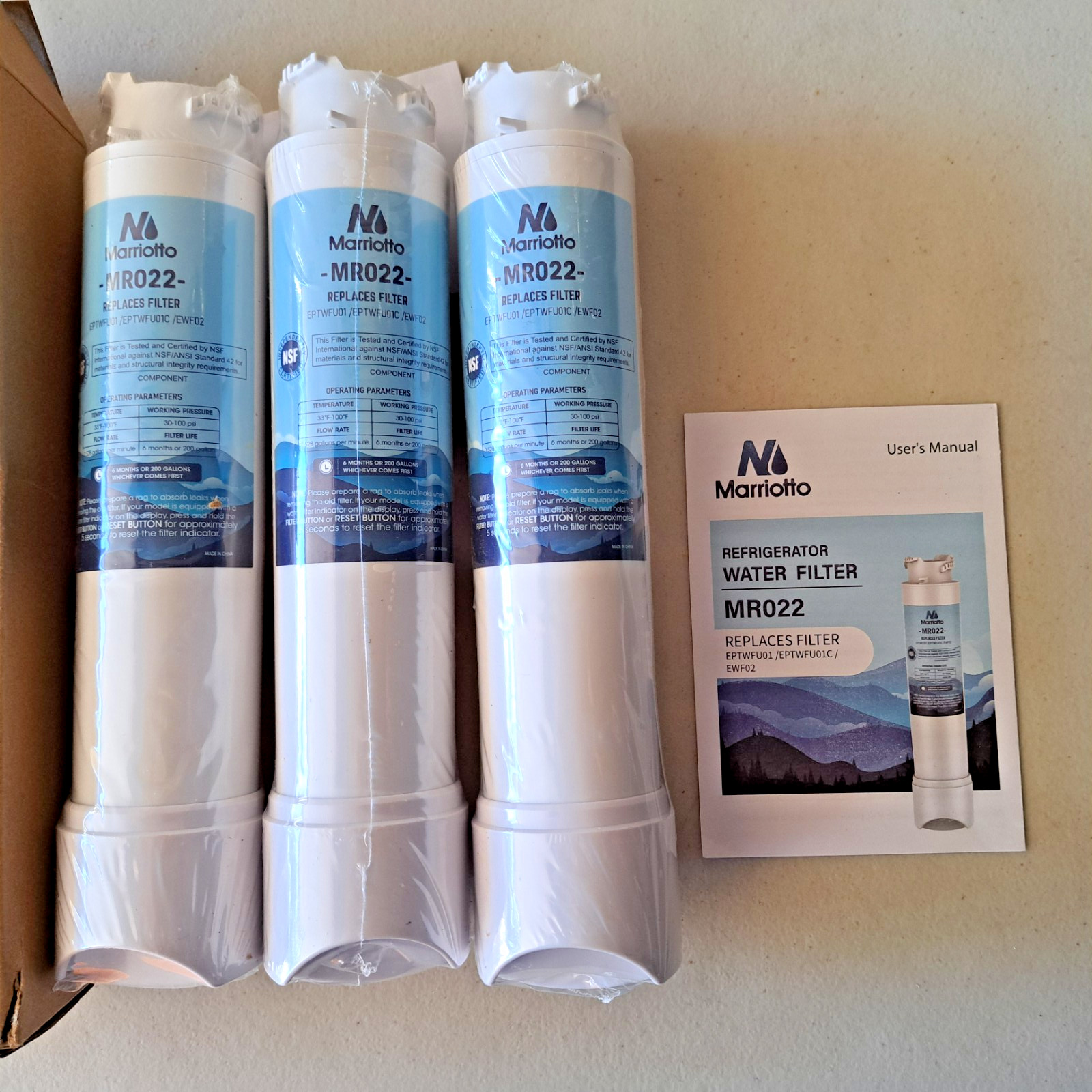 3-Pack Marriotto MR022 Water Filter Replacement for Frigidaire NEW/SEALED