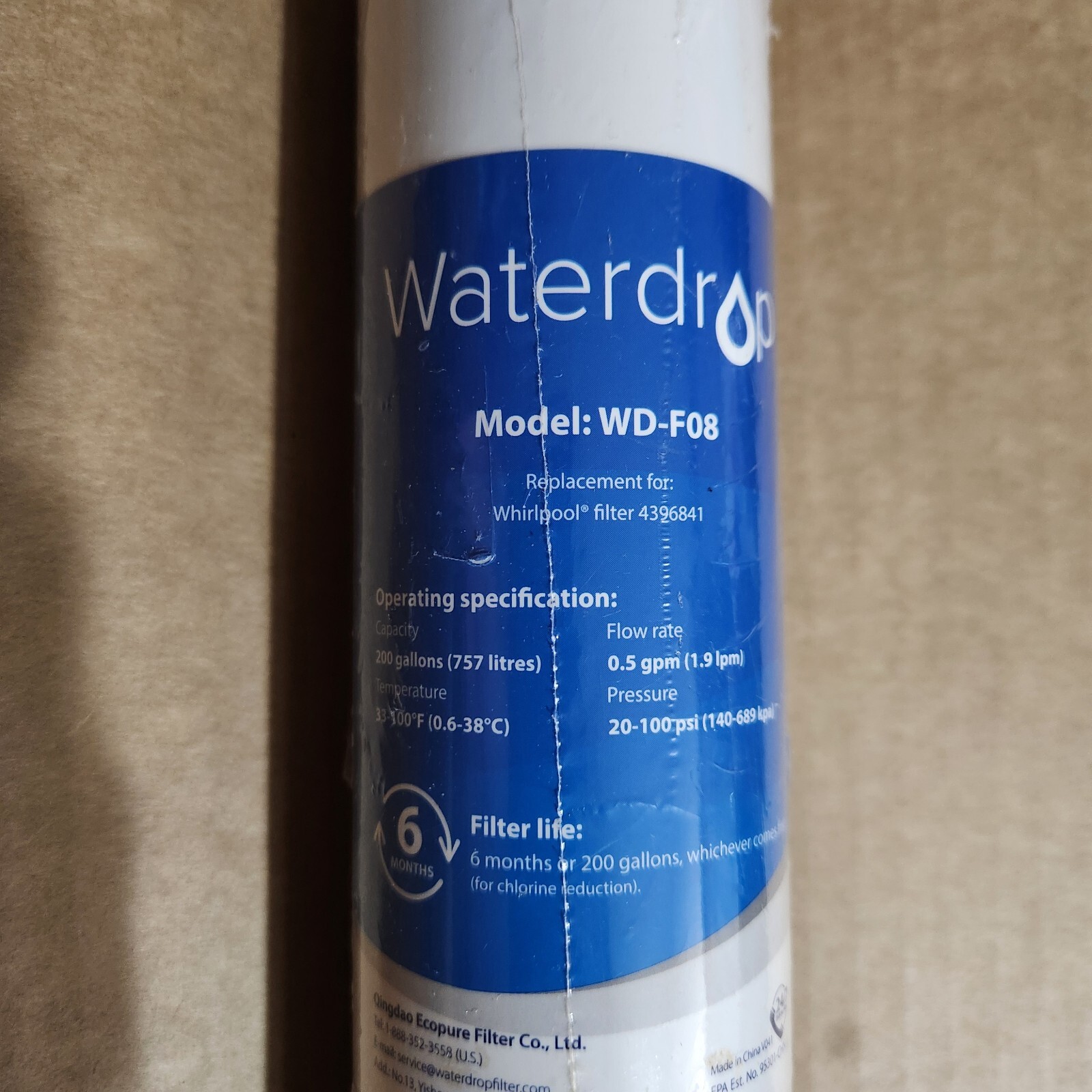Waterdrop WD-F08, Refrigerator Water Filter, Fits Kenmore® 46-9083, 46-90309