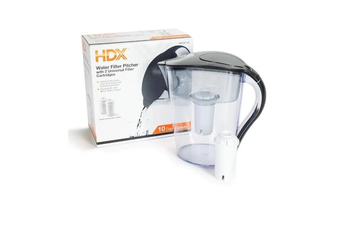 New, Free ship, HDX 10-Cup Large Water Filter Pitcher with 2 Filters, BPA Free