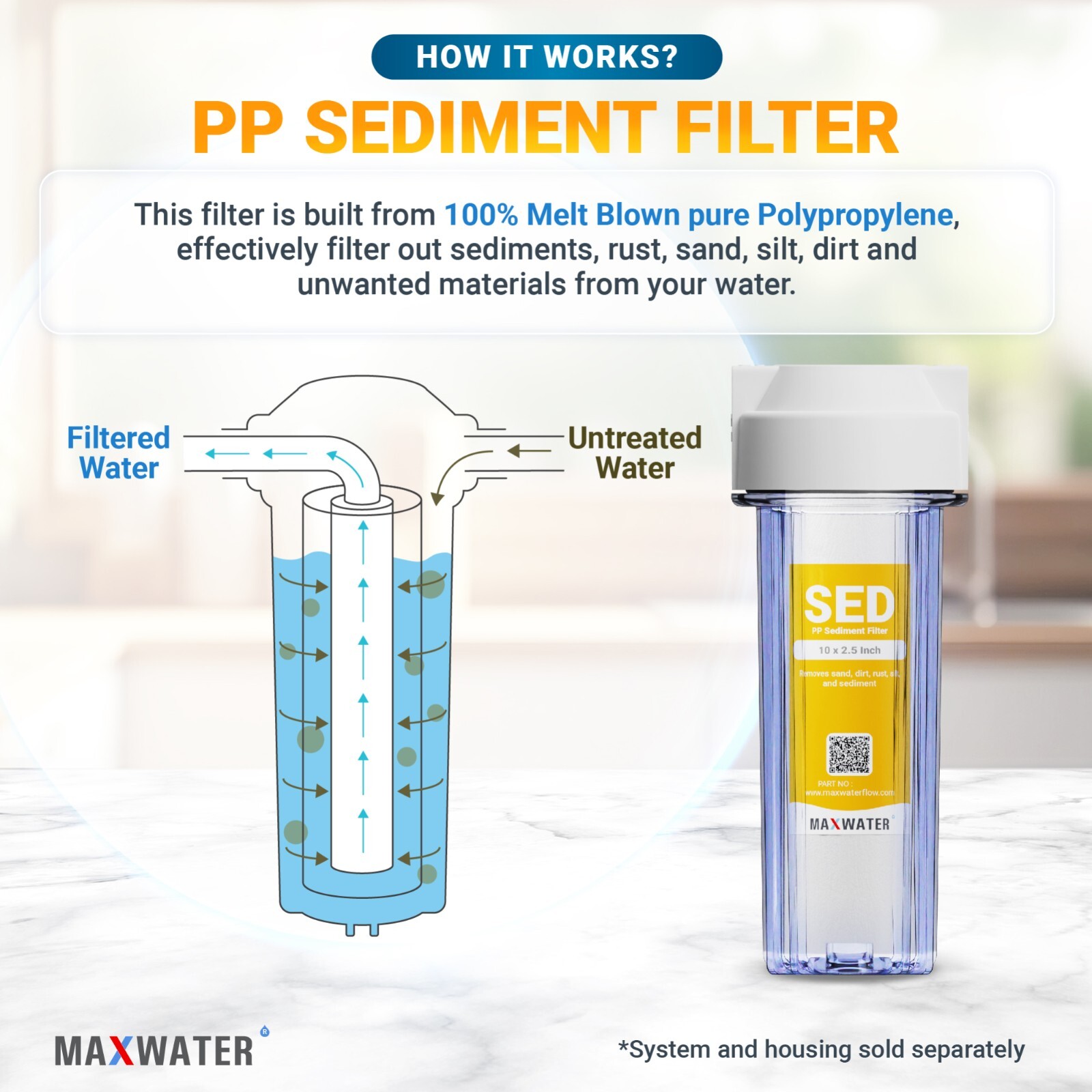 1 Micron Sediment Water Filter Cartridge for Reverse Osmosis 10″ x 2.5”, 50 PACK