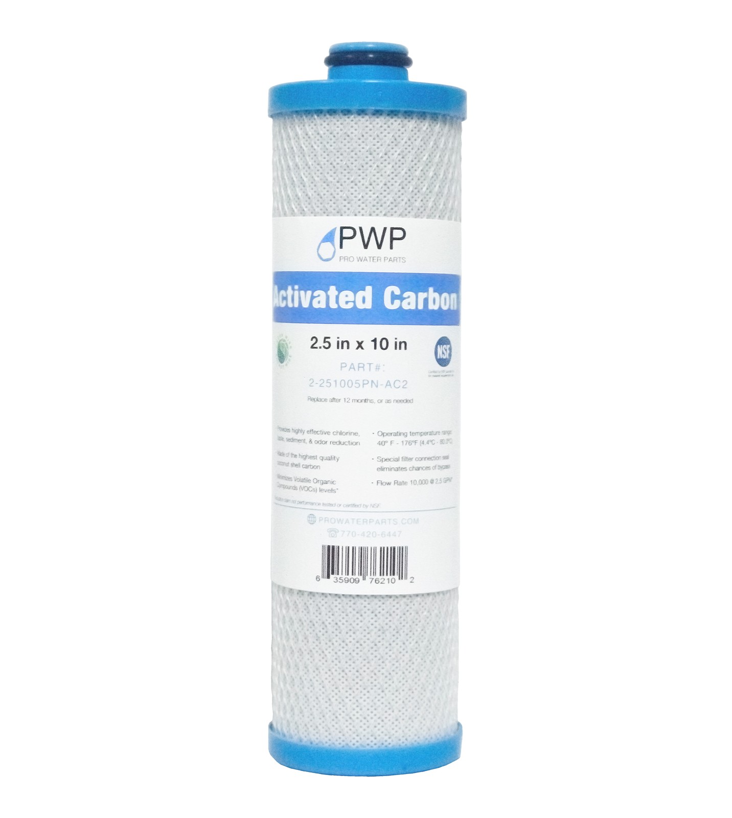 RV Water Filter Activated Carbon Block Push-Nipple Cartridge OEM 2.5 x 10″ for