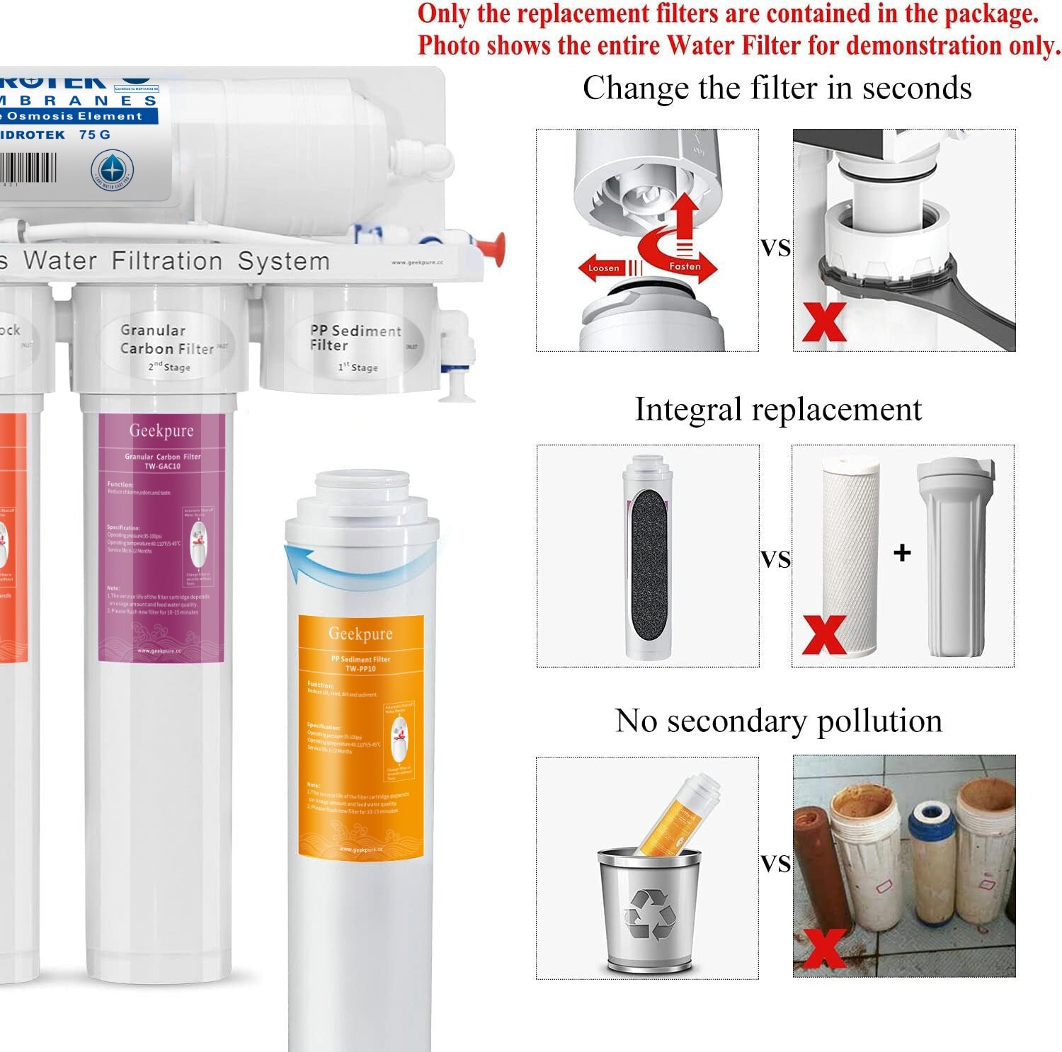 Geekpure 5 Stage Reverse Osmosis Filter System with Quick Change Filter 75 GPD