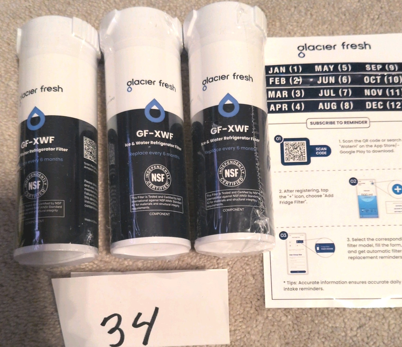 3 PACK GLACIER FRESH GF-XWF Replacement for GE XWF Refrigerator Water Filter