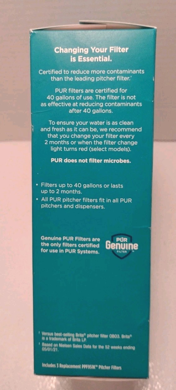 PUR PLUS 3 Count Water Filter Pitcher Replacement NSF Certified Lead Reduction