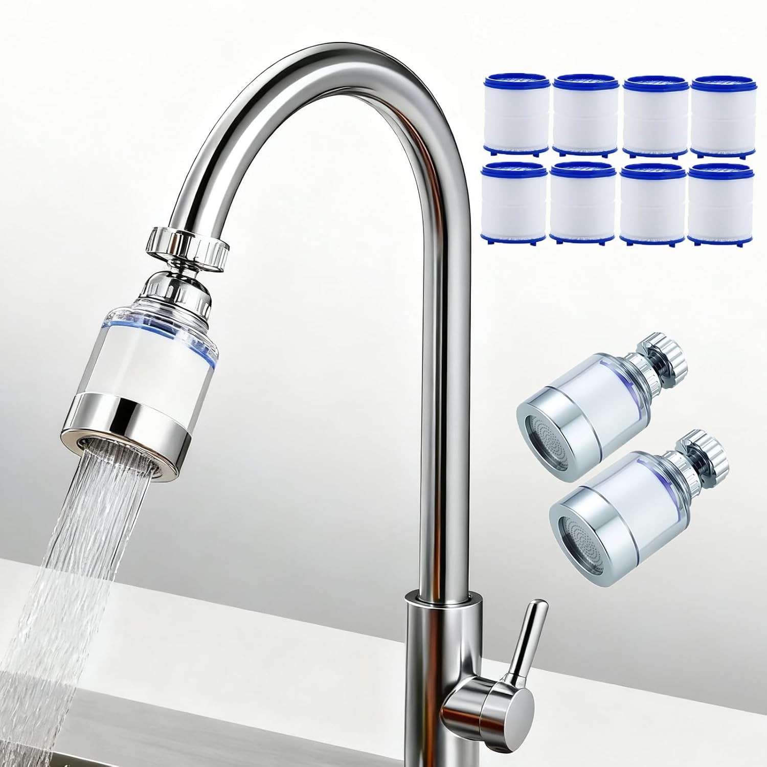 2PCS Filtro Grifo Agua 360grados Cocina Bano Elimina Cloro Fluor Metales Pesados