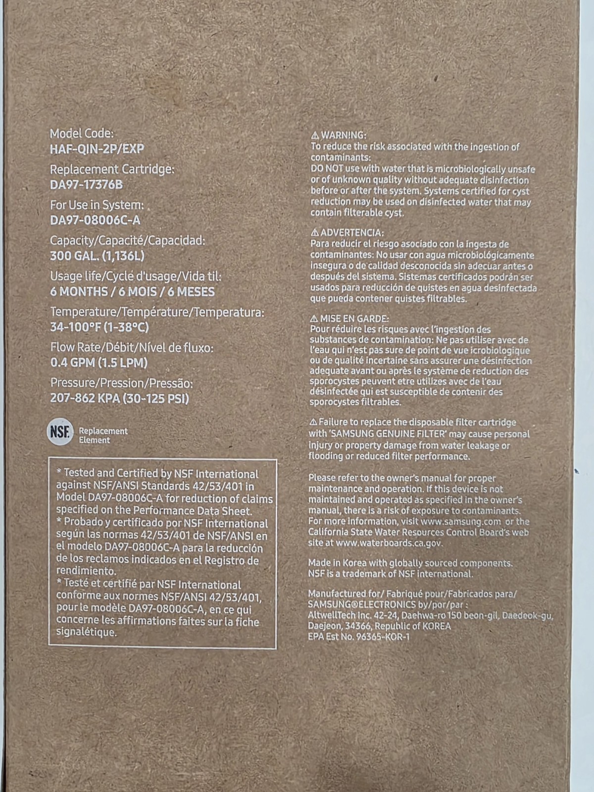 Samsung Genuine HAF-QIN Refrigerator Water Filter DA97-17376B HAF-QIN/EXP 2 Pack