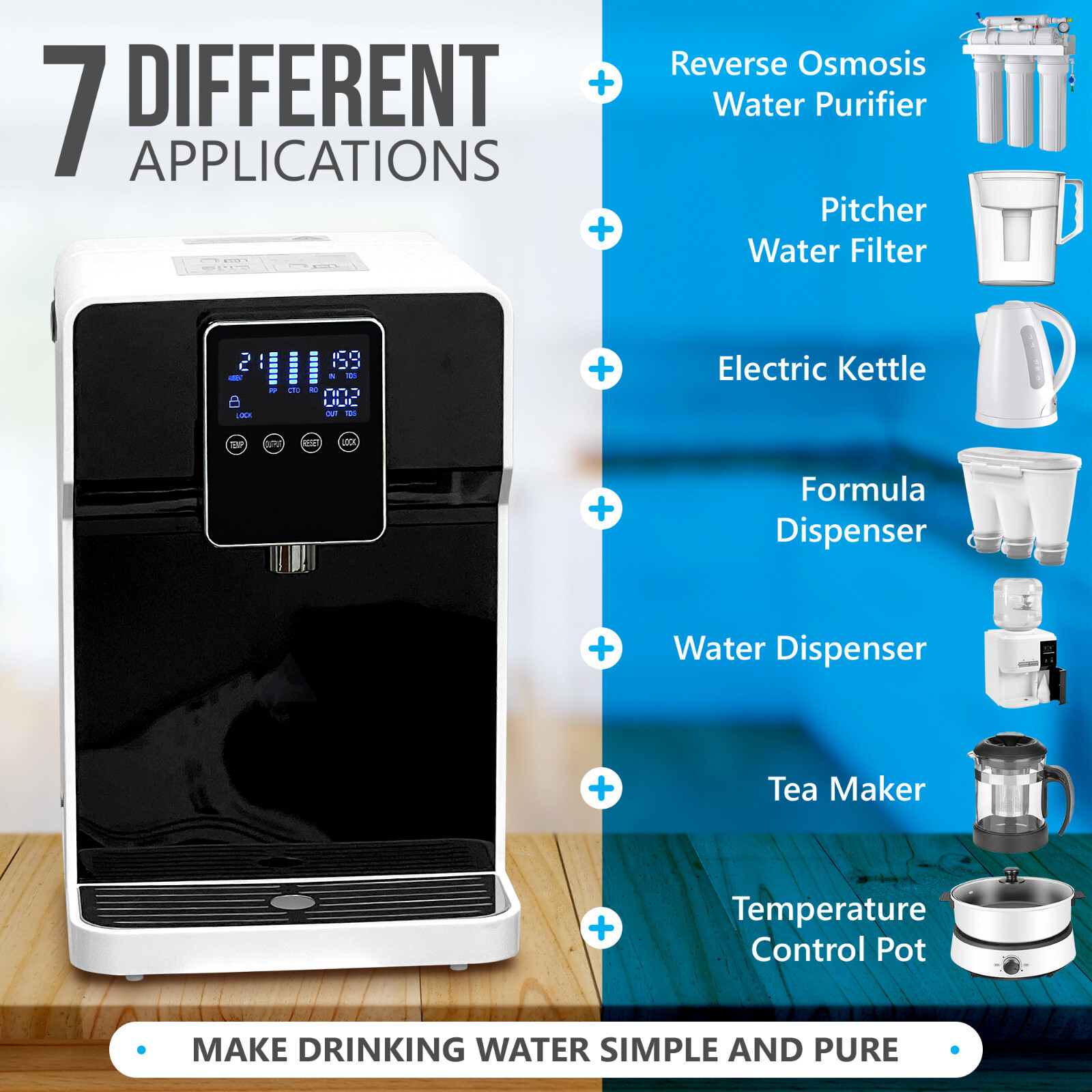 Countertop Reverse Osmosis Water Purifying Dispenser, Instant Hot Water