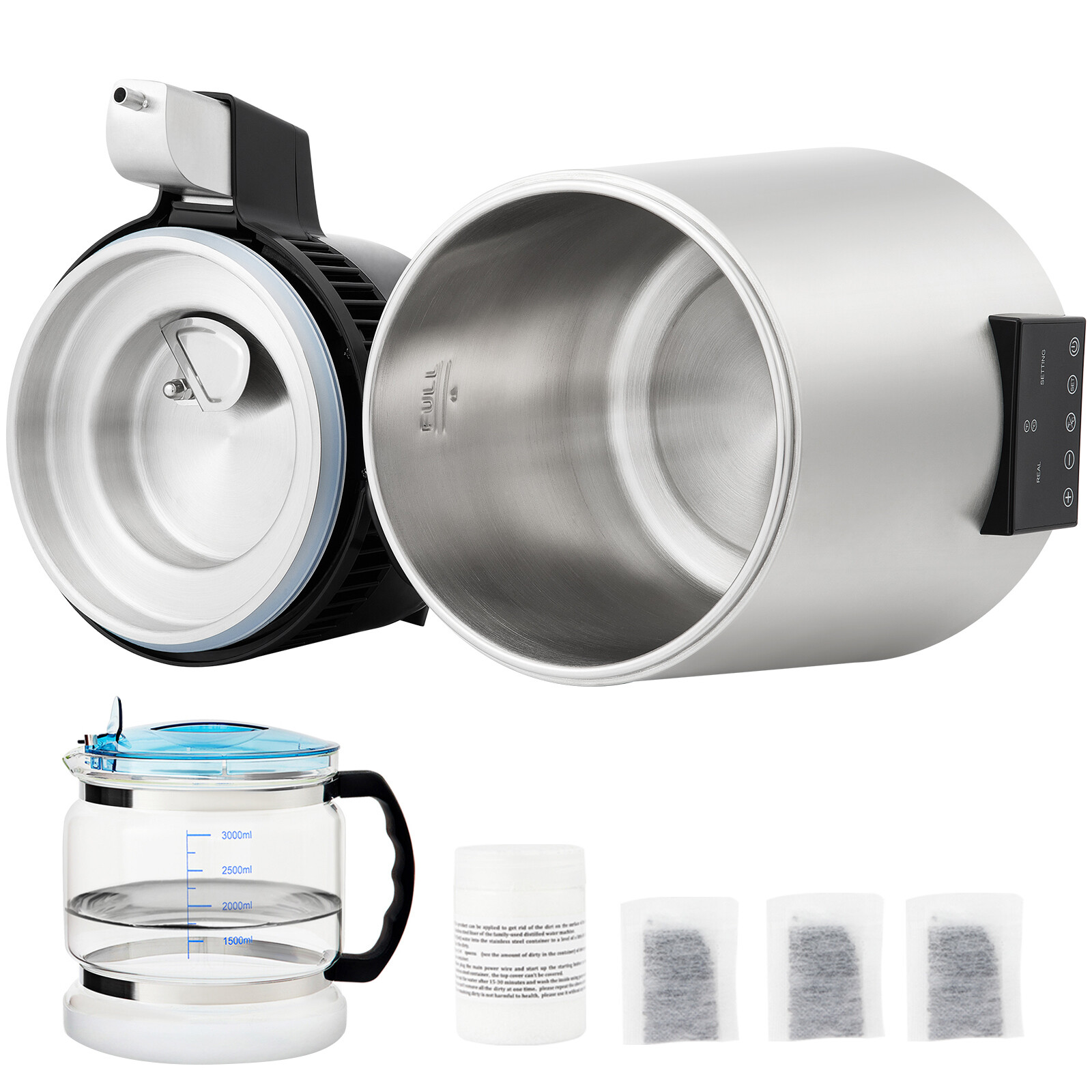 4L Water Distiller Distilled Water Maker Filter 1 L/H w/ Timing Dual-Temp Silver
