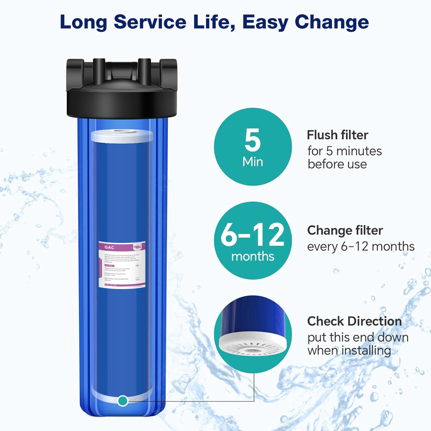 1-4Pack 20×4.5″ 5 Micron Big Blue GAC Carbon Water Filter Cartridges Whole House