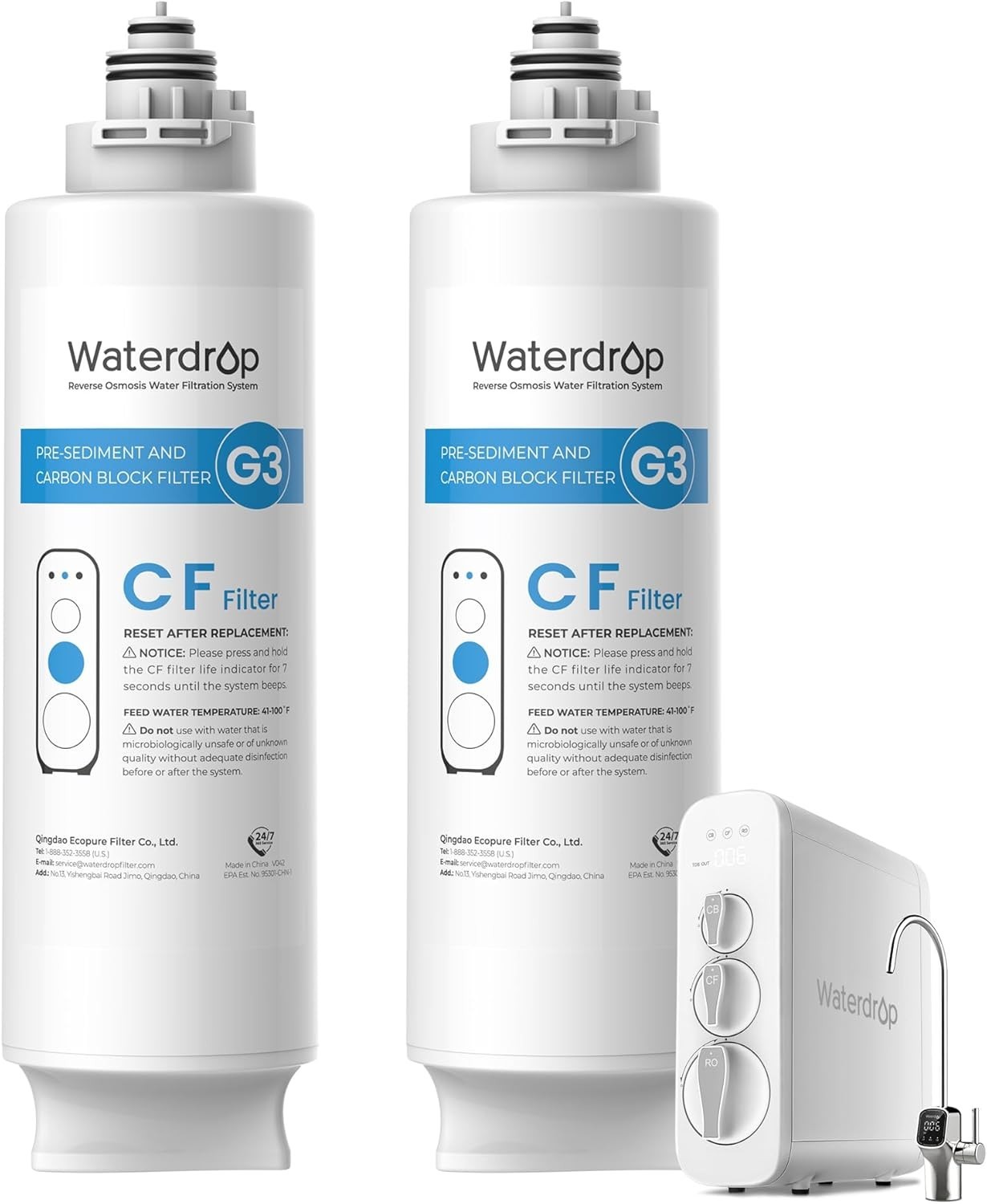 Waterdrop WD-G3-CF Filter, Replacement for WD-G3-W, WD-G3P600 and WD-G3P800-W 2P