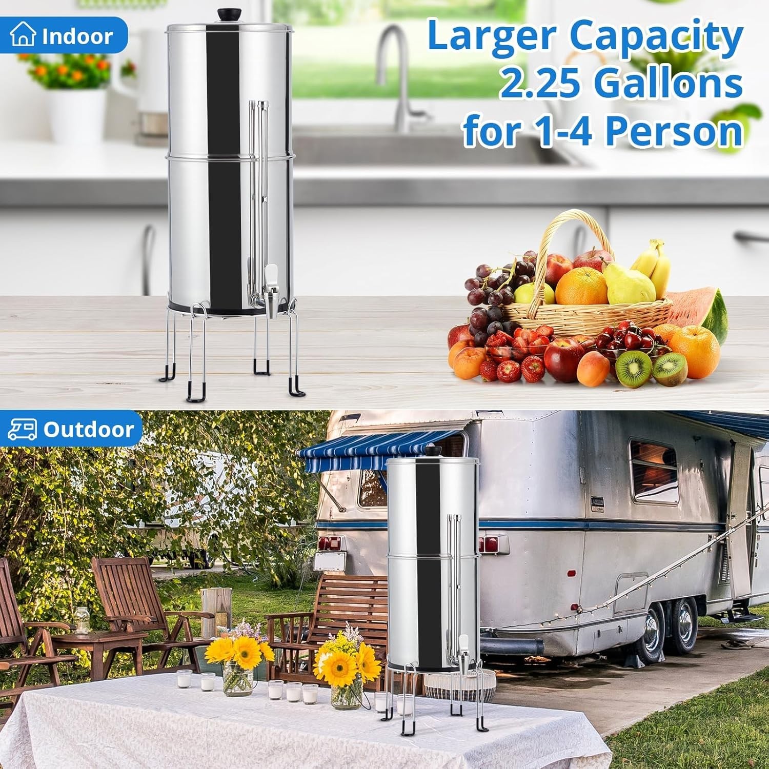Gravity Water Filter System 2 Filters 2.25 Gal Stainless Steel System Purifier