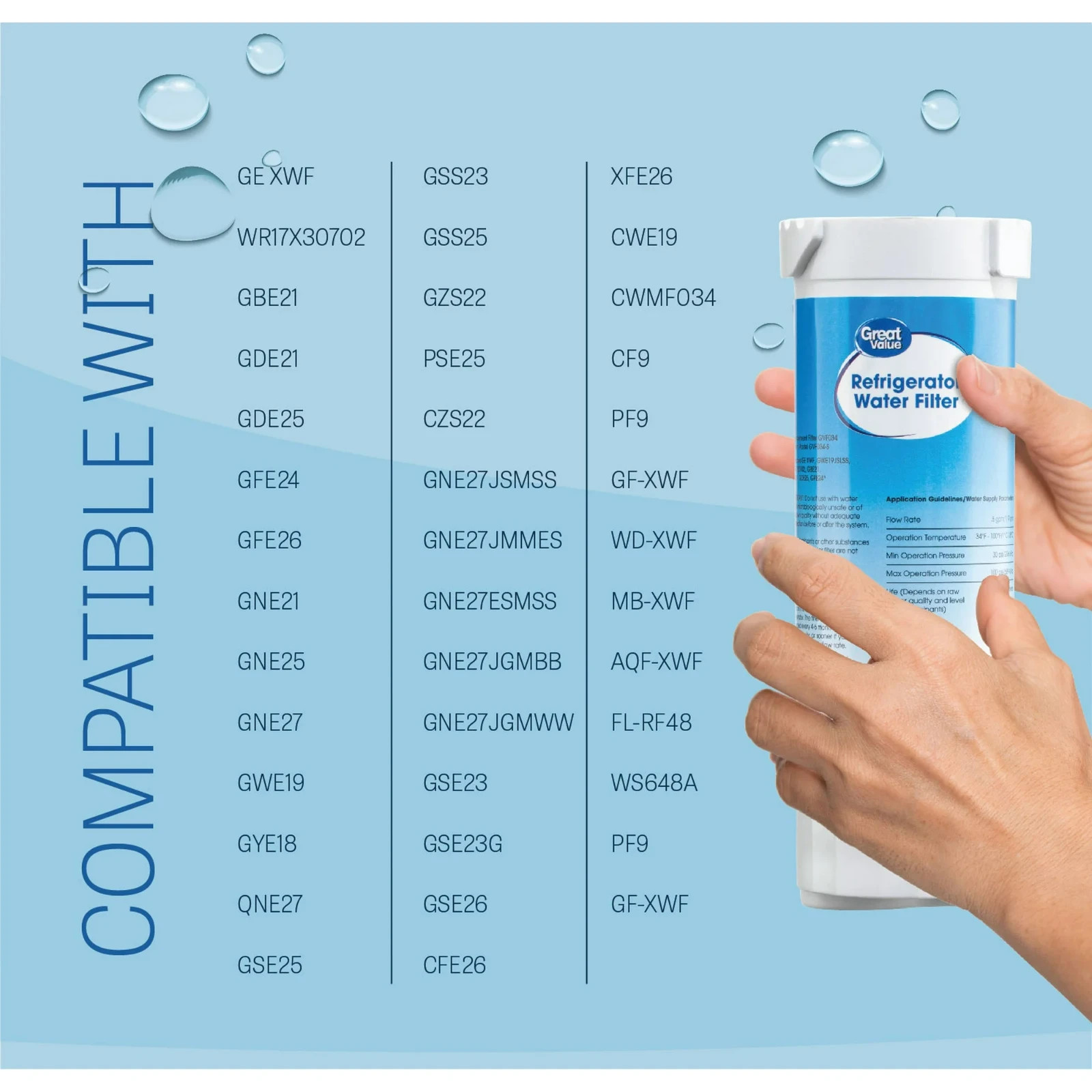 2 Pk Refridgerator Water Filter Replaces XWF-Compatible w/GE- Great Value GVF034