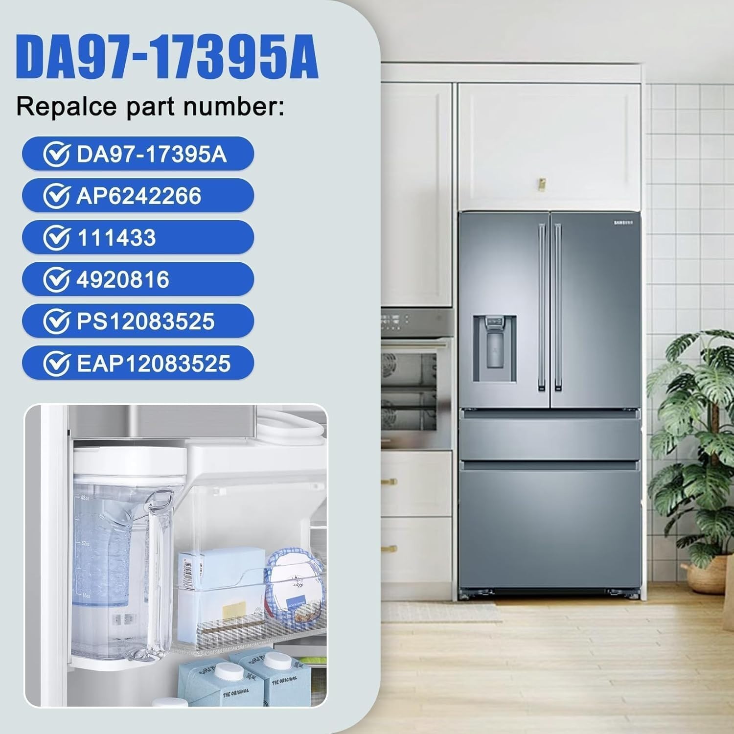 Versatile DA97-17395A Water Pitcher Replacement for Multiple Samsung Fridges
