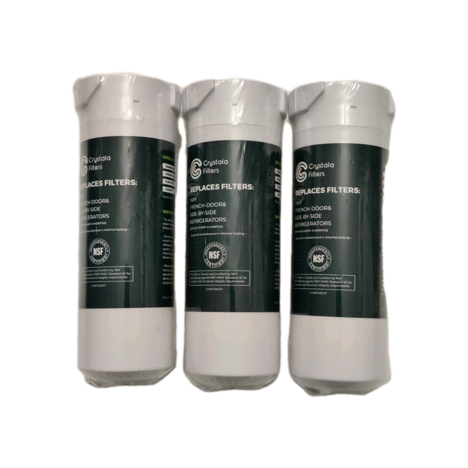 3- Crystala Filter XWF French Doors Side by Side Replace Water Filters sealed