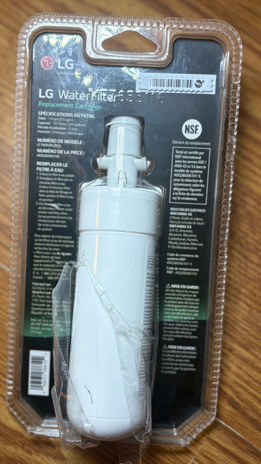 Genuine LG Water Filter Replacement Cartridge LT700P/PC/PCS New Damaged Package