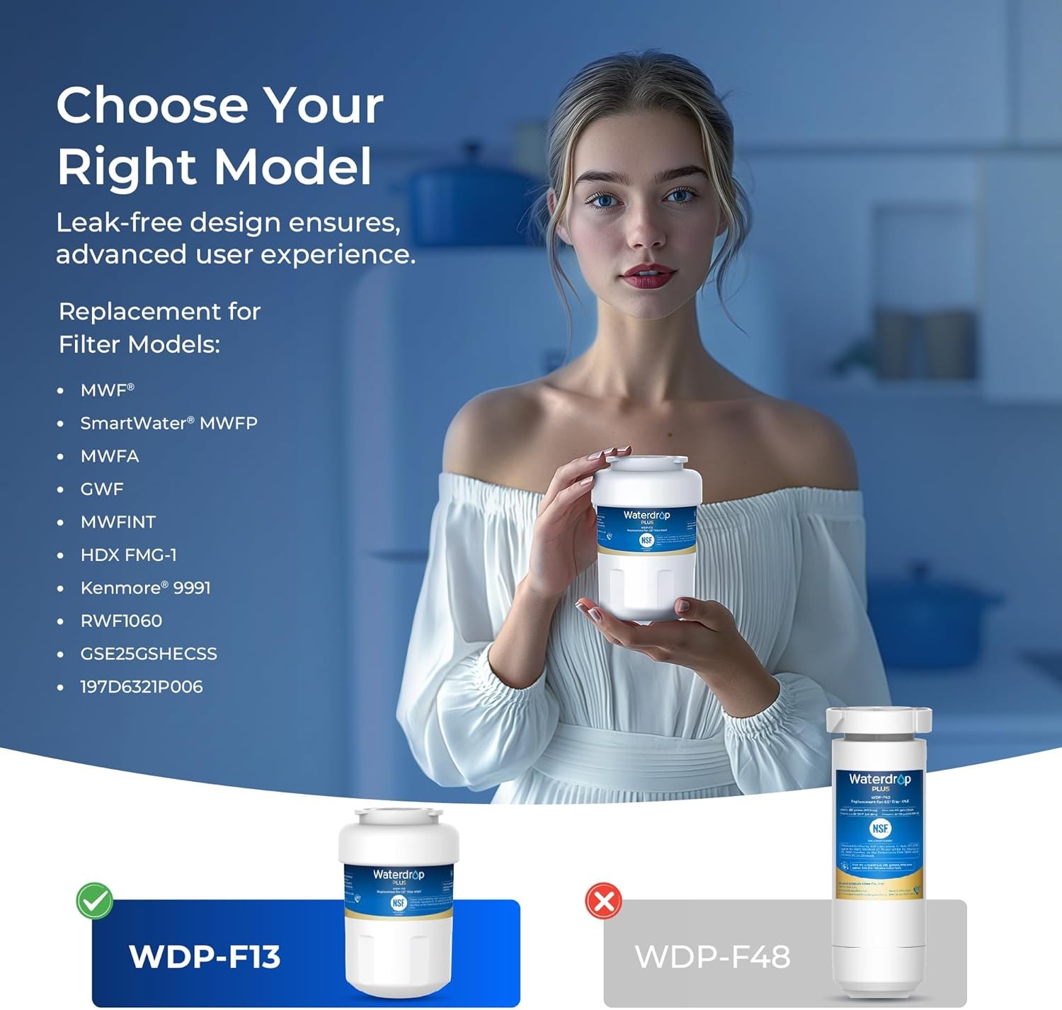Waterdrop Plus MWF Replacement for GE® Smart Water MWF, HDX FMG-1, MWFP, MWFA(3)