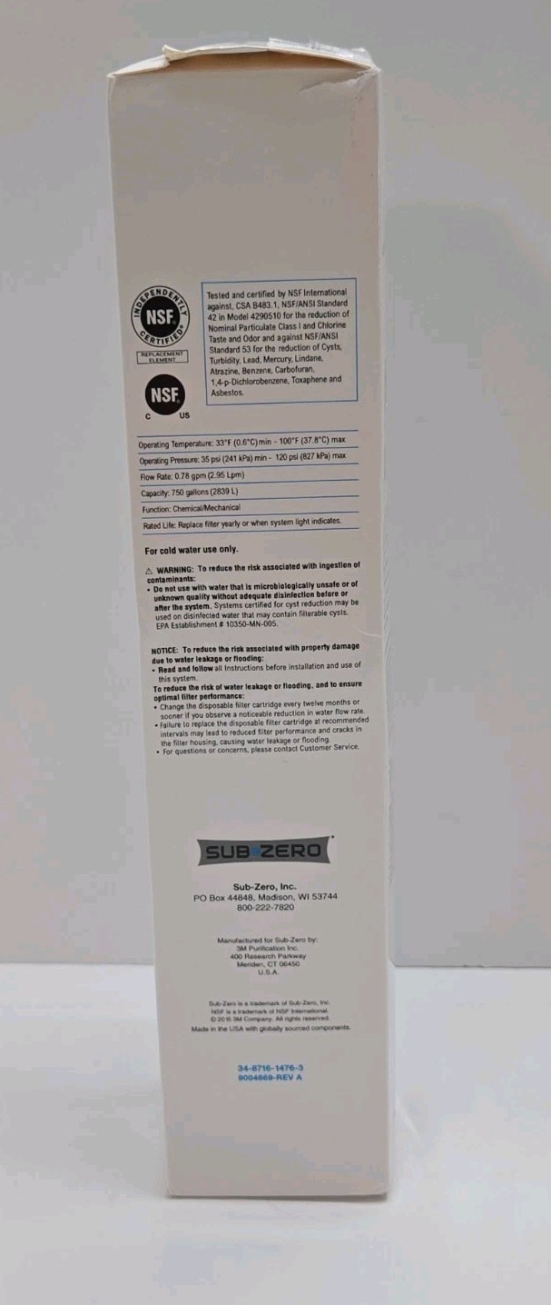 Sub-Zero 4204490 Water Filter Replacement Cartridge NEW Discontinued