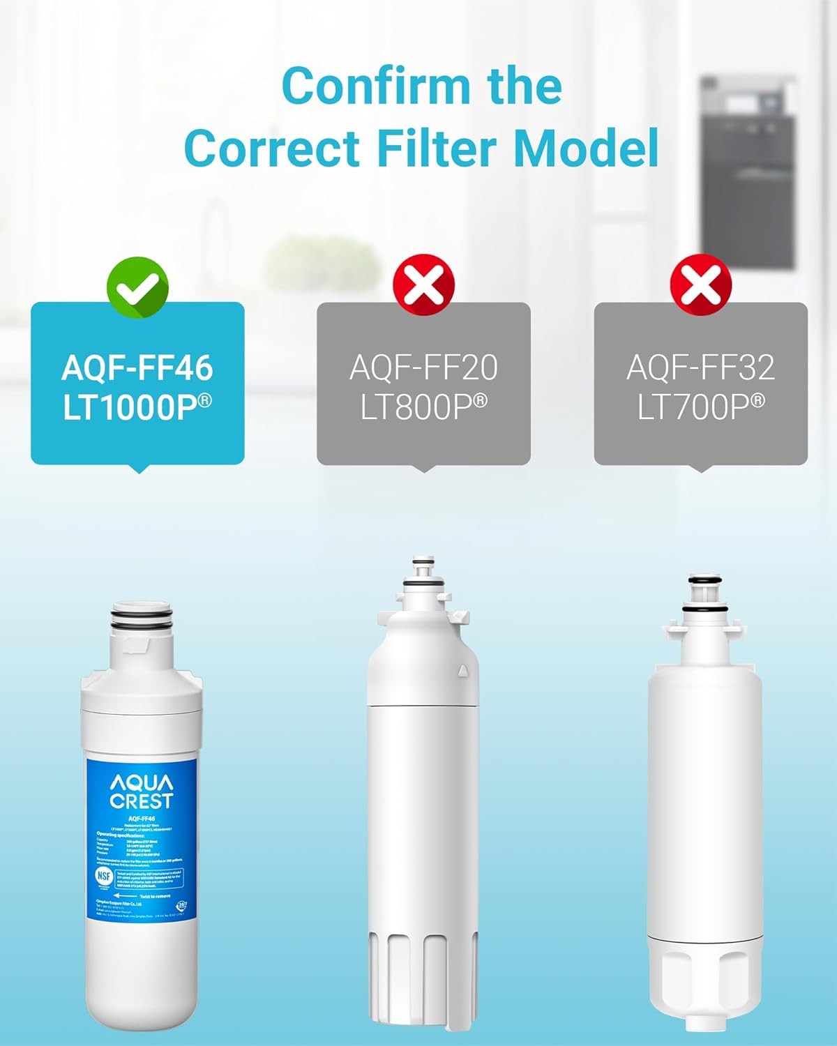 AQUA CREST ADQ747935 Refrigerator Water Filter Replacement for LG® LT1000P®（3）