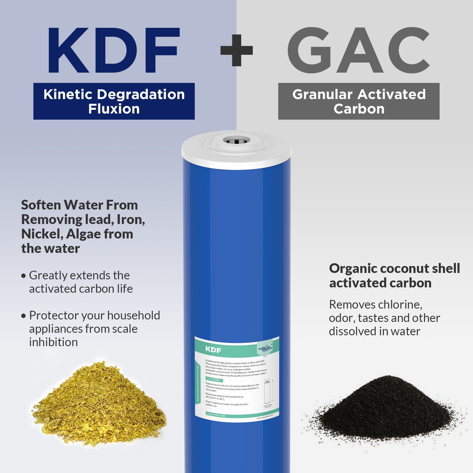 1-6 Pack 20″x4.5″ KDF GAC Big Blue Whole House Water Filter Heavy Metal Removal