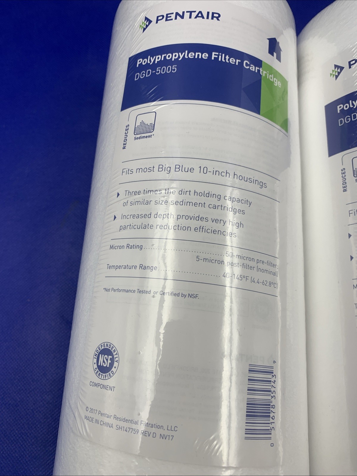 🔥2x Pentair DGD-5005 Big Blue Water Filter, 10-Inch Whole House Sediment Filter