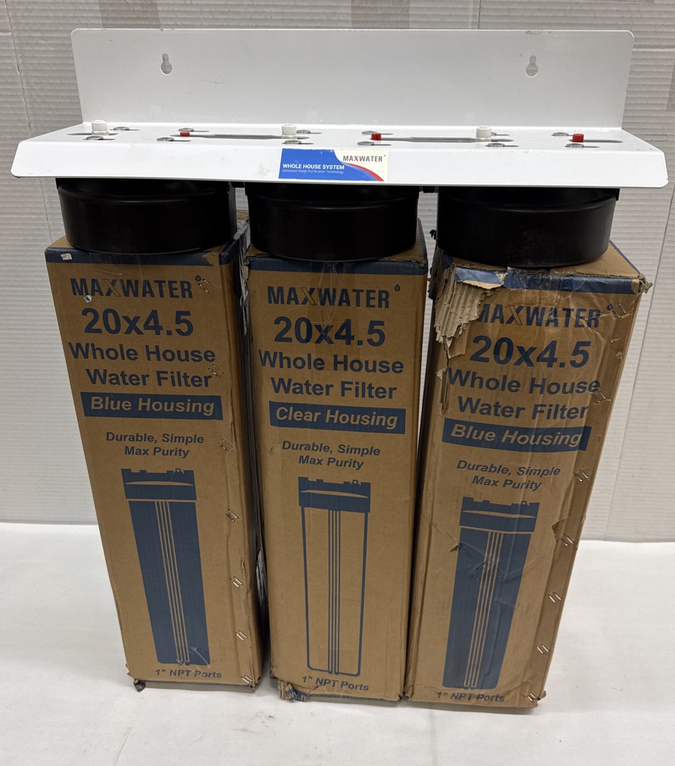 3 Stage 20″ x 4.5″ Big Blue Whole House Max Water Filter System 1″ 2 Gauges