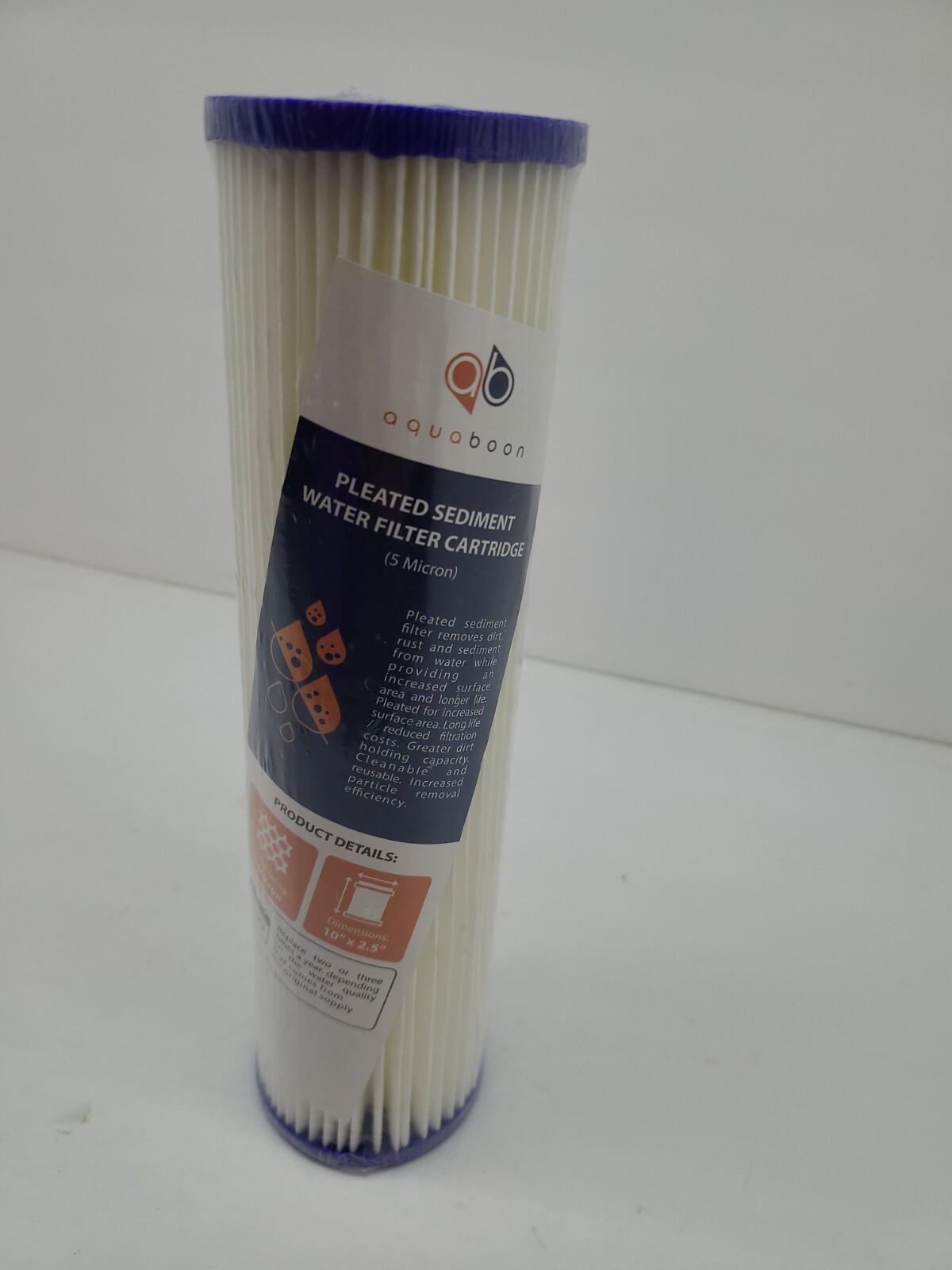 Aquaboon 5 micron Pleated Sediment Water Filter Cartridge 10″x2.5″ Standard Size