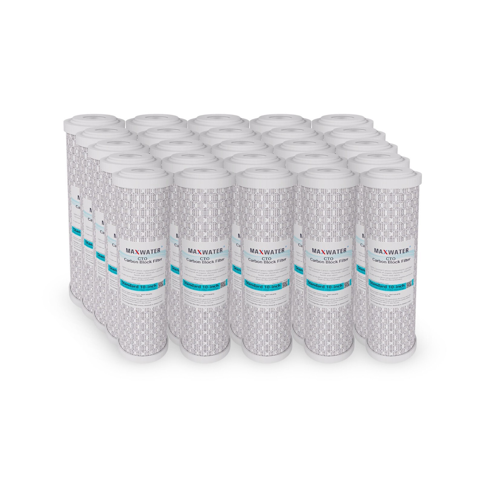 25 Pack 10″ x 2.5″ Coconut Shell CTO Carbon Block Water Filter, RO & Whole house