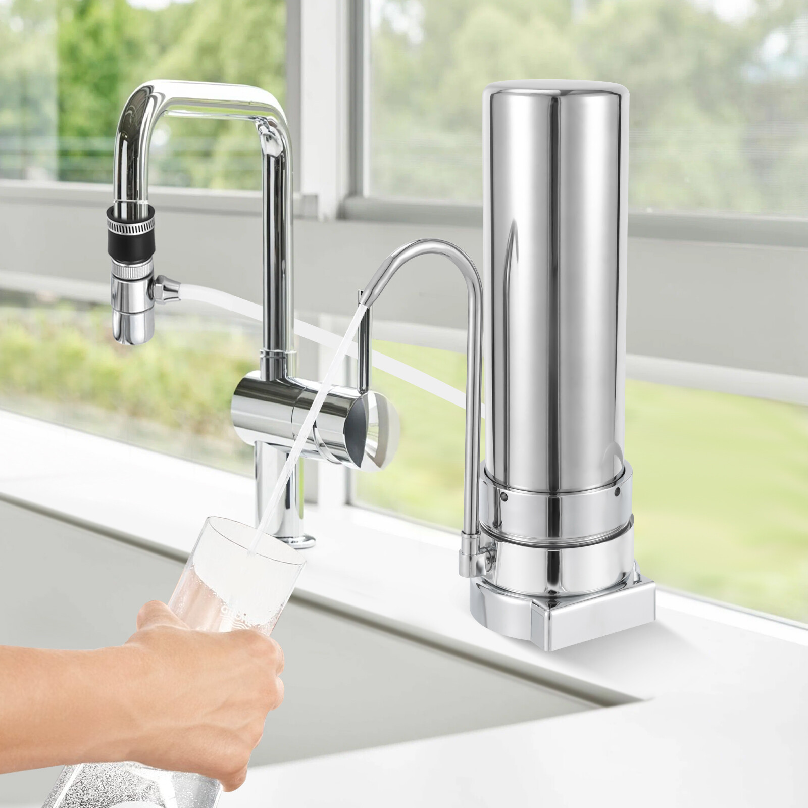 304 Stainless Steel Countertop Filter System for Tap Water Filtration Silver New