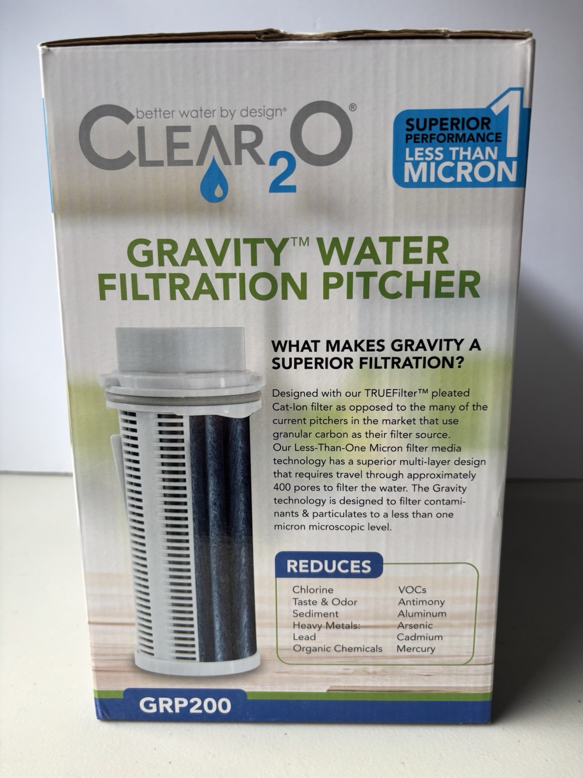 NEW CLEAR2O Gravity Water Filtration Pitcher W/ Sealed Filter In Box