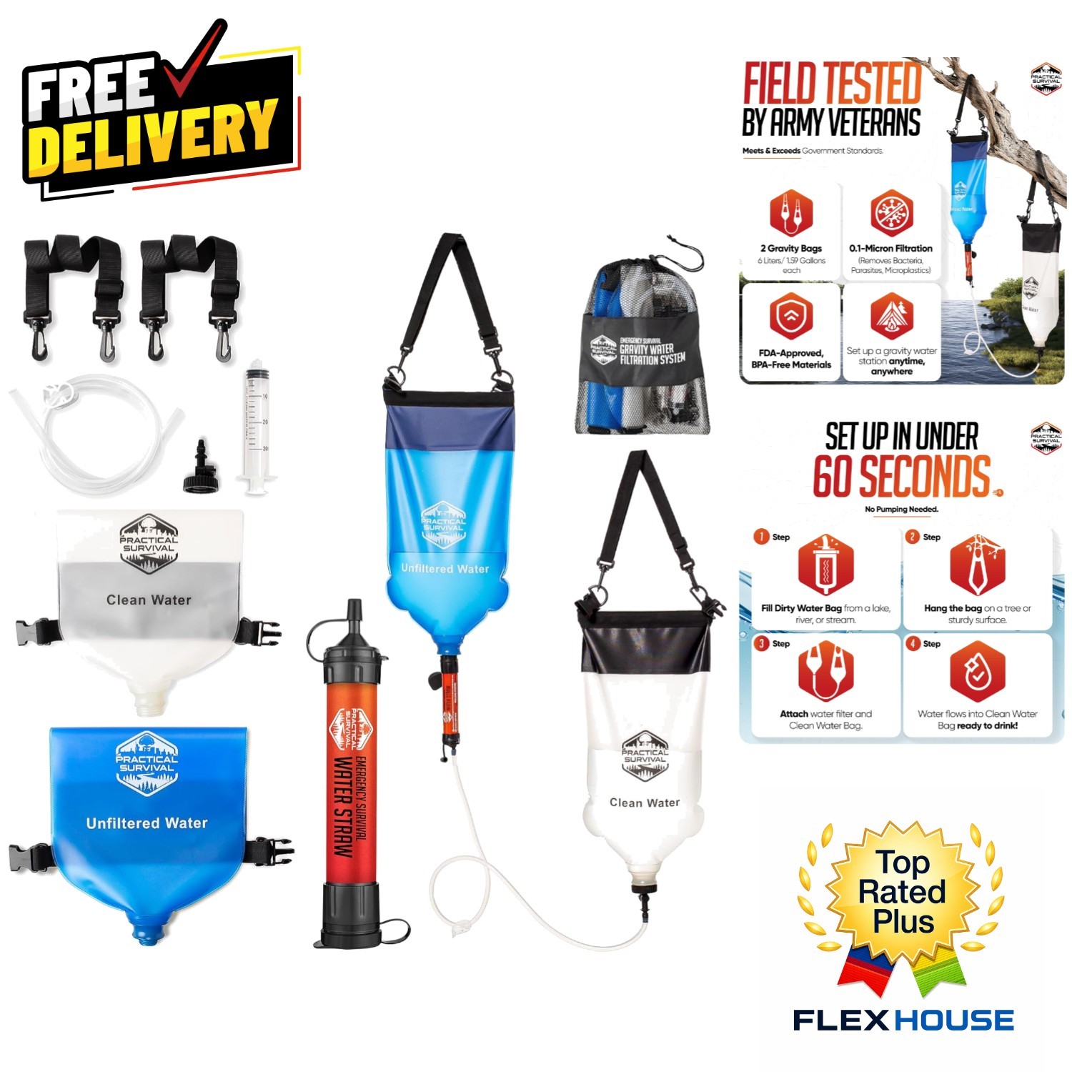 High Capacity Gravity Filtration – 99.99% Pure Water for Outdoor Adventures