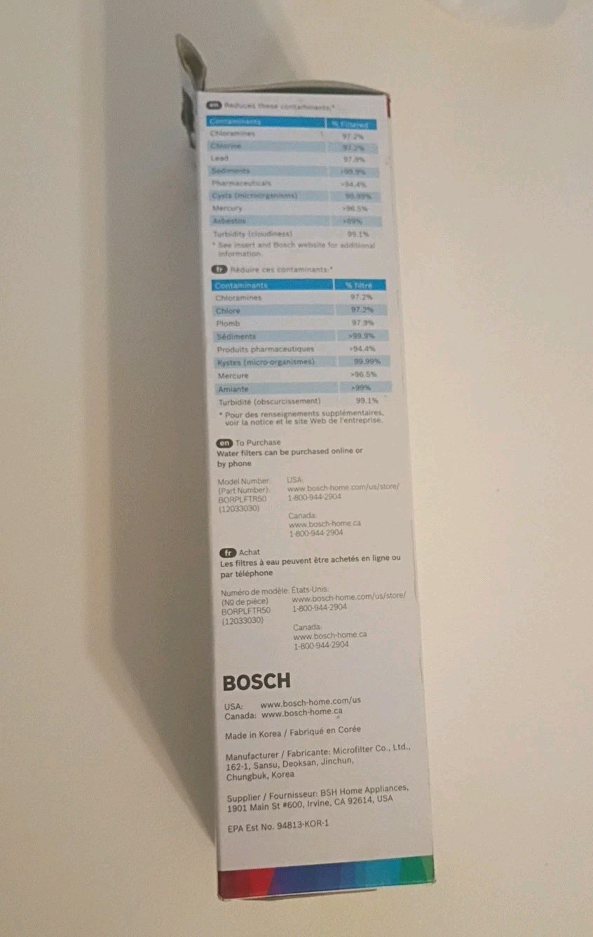 1 PACK Bosch Ultra Clarity Pro BORPLFTR50 Water Filter White