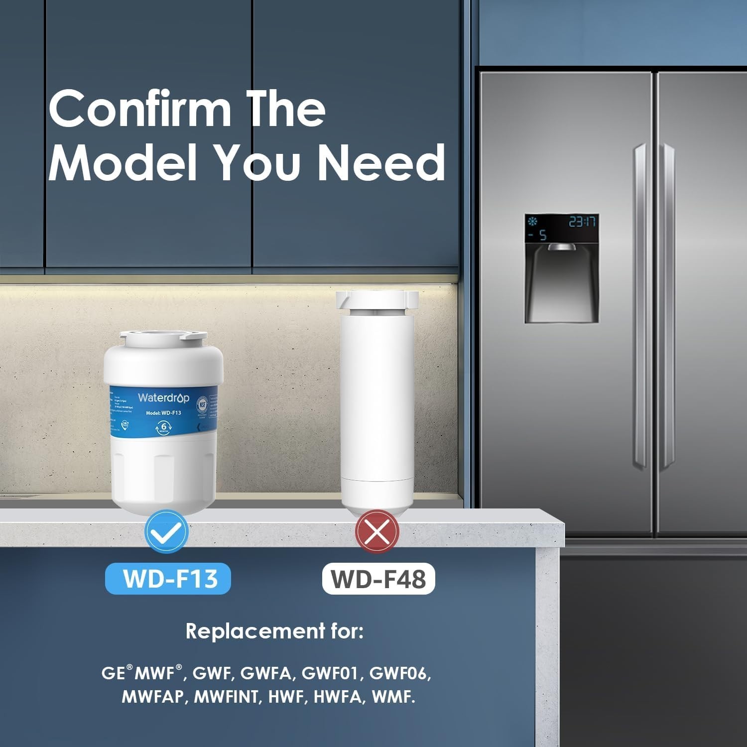 Waterdrop MWF® Refrigerator Water Filters Replacement For GE® MWF®, 3 Pack